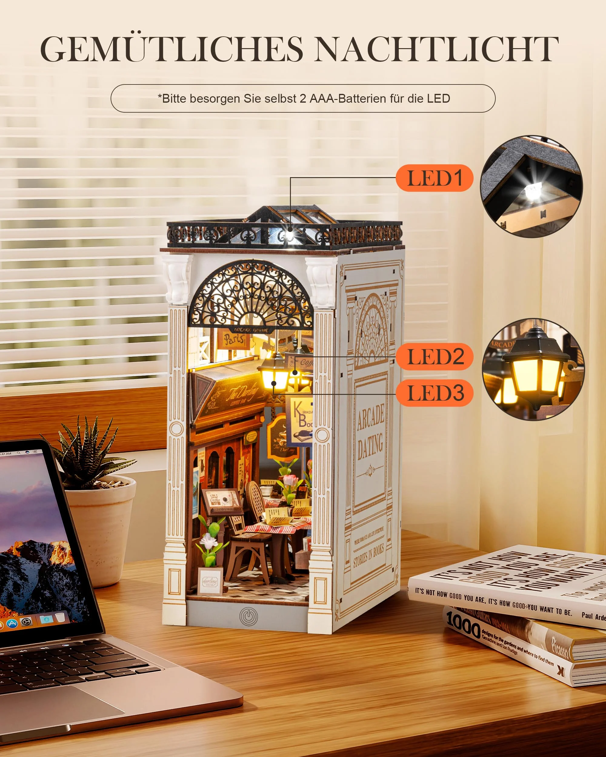 Rolife Book Nook Kit für Erwachsene DIY Miniature House mit Licht für Buchstütze Bibliothek Bücherregal Dekoration Arcade Dating 3D Puzzle Buchstützen aus Holz Erwachsene Booknook - Image 8