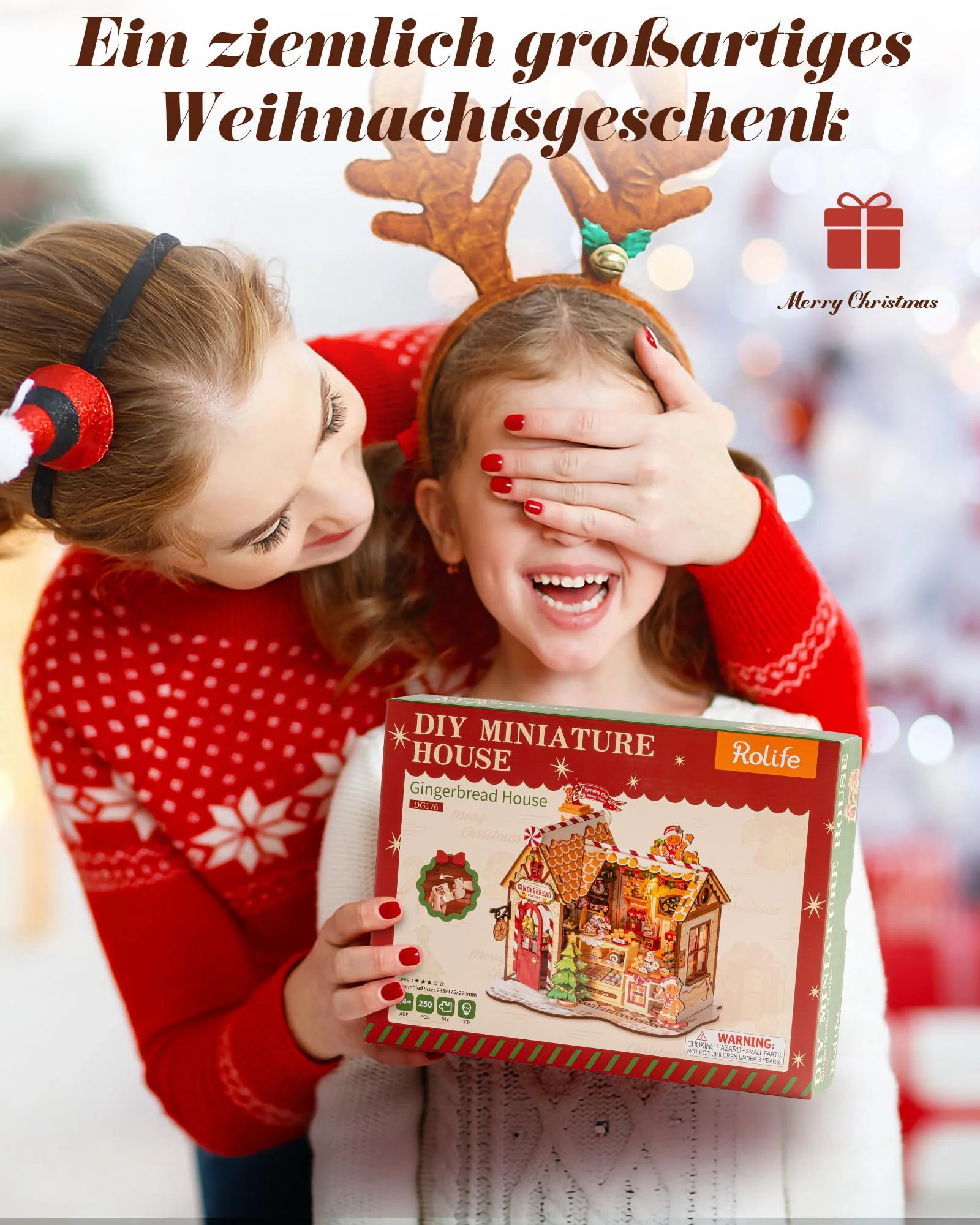 Rolife Miniatur Haus Weihnachtslebkuchenhaus, 250-teiliges Mini Haus Selber Bauen Bastelset Erwachsene für Jugendliche Kein Kleber erforderlich, Puppenhaus Tiny House Bausatz 3D Puzzle Weihnachtsdeko - Image 3