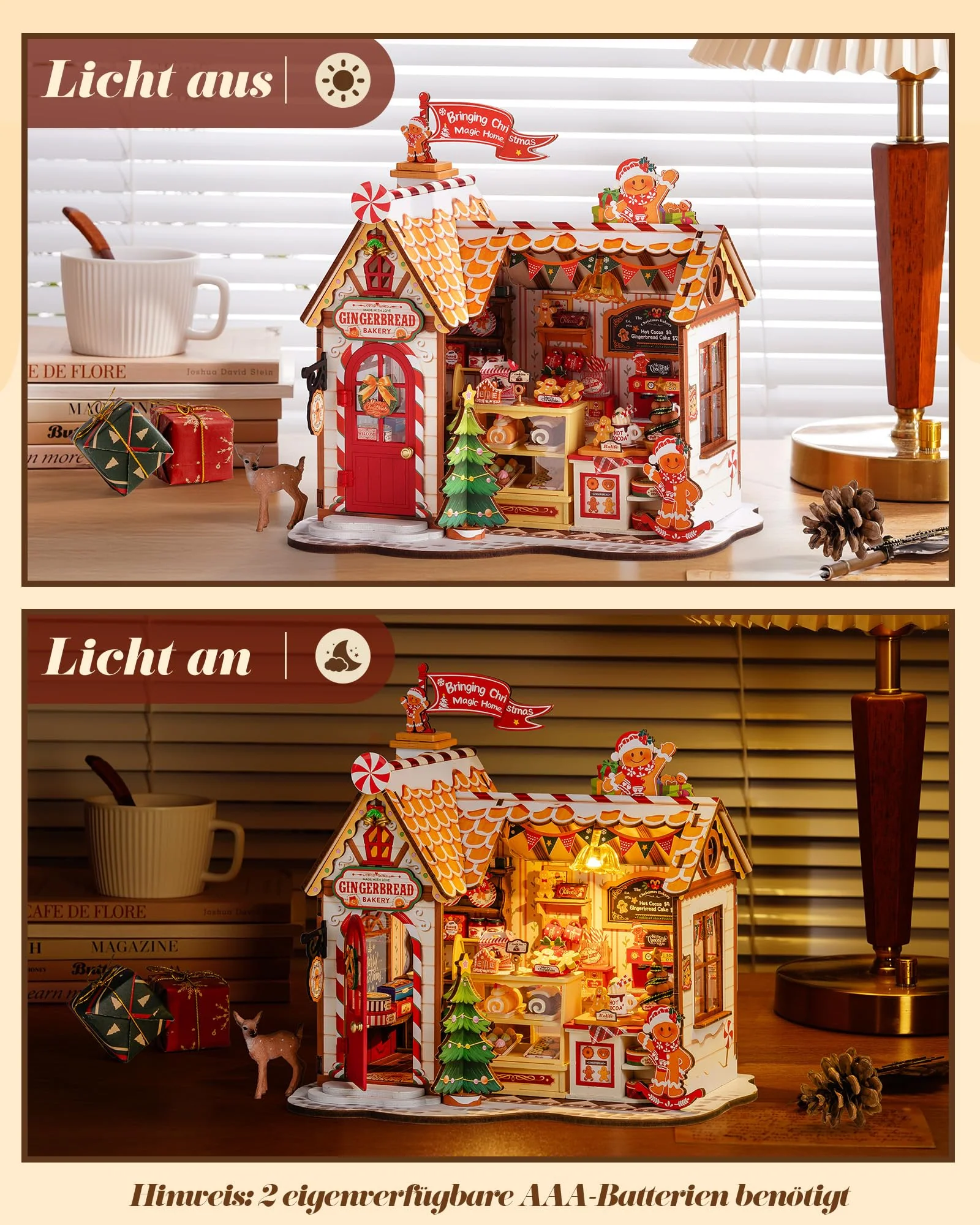 Rolife Miniatur Haus Weihnachtslebkuchenhaus, 250-teiliges Mini Haus Selber Bauen Bastelset Erwachsene für Jugendliche Kein Kleber erforderlich, Puppenhaus Tiny House Bausatz 3D Puzzle Weihnachtsdeko - Image 4