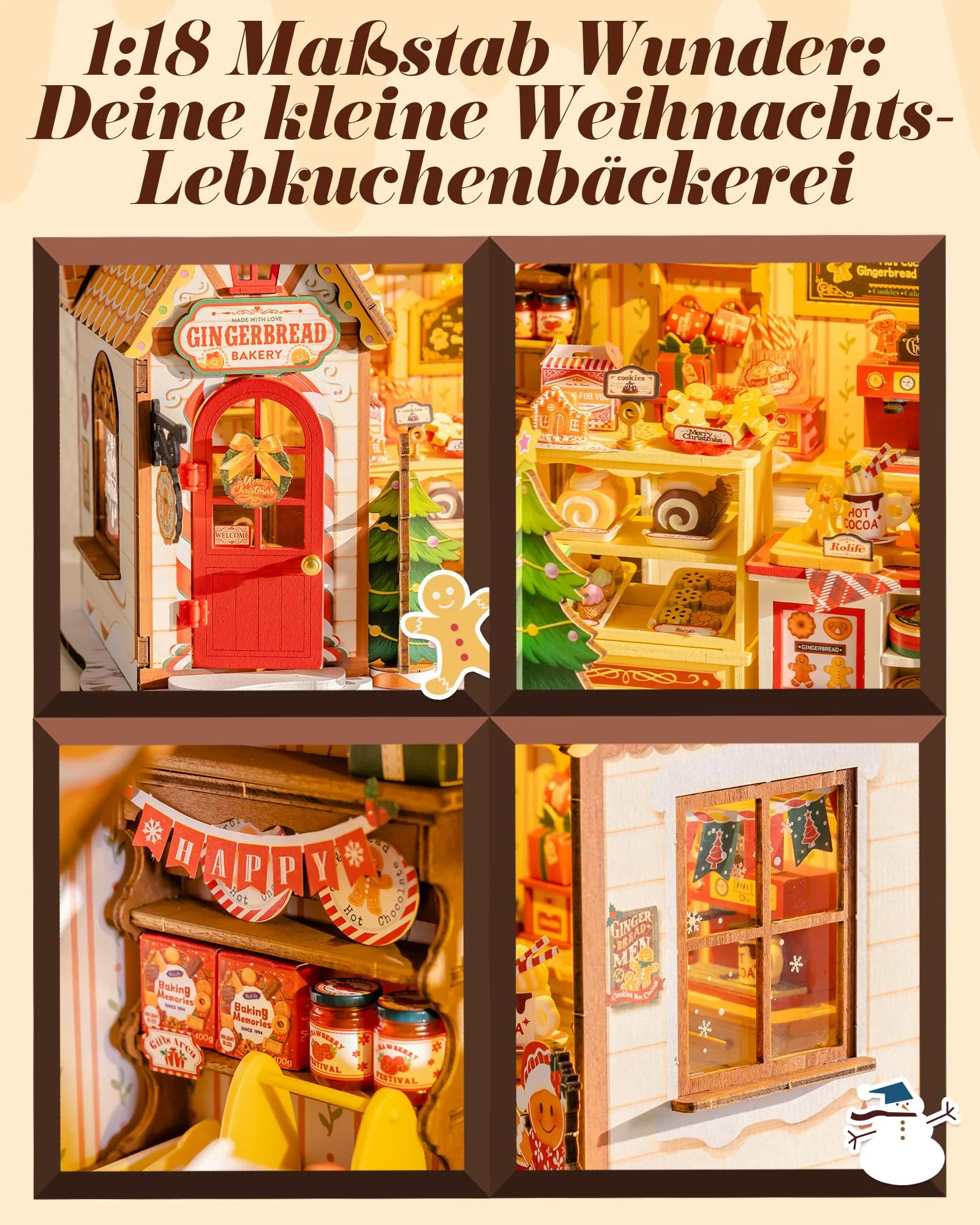 Rolife Miniatur Haus Weihnachtslebkuchenhaus, 250-teiliges Mini Haus Selber Bauen Bastelset Erwachsene für Jugendliche Kein Kleber erforderlich, Puppenhaus Tiny House Bausatz 3D Puzzle Weihnachtsdeko - Image 6