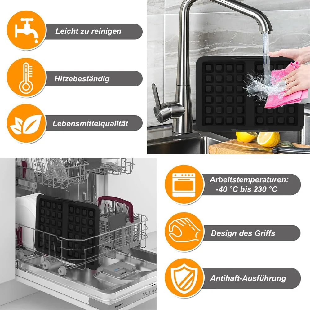 ROMANVIC Ninja Heißluftfritteuse Zubehör,2 Stück Ninja Airfryer Zubehör mit Ninja AF400EU, AF451EU, SL400EU, und AF500DE, Doppelt Backschaleneinsatz aus Silikon, Belgische Waffeleisen Silikon Zubehör - Image 2