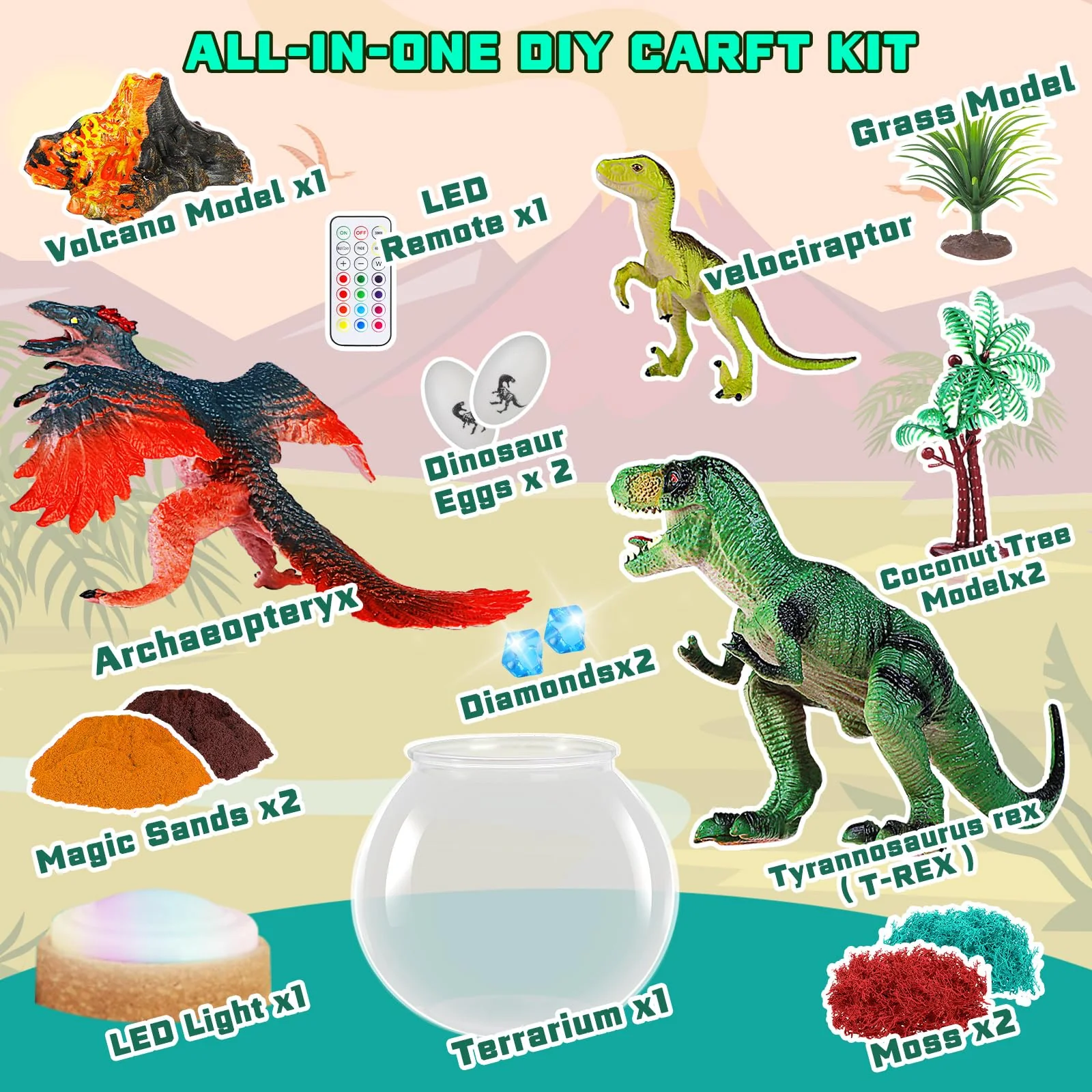 RONSTONE Dinosaurier Spielzeug für Jungen Mädchen - Bastelset Spielzeug Geschenk Junge 4 5 6 7-12 Jahre Kinder - DIY Dino Terrarium & Vulkan für Jungen - Lernende Experimente Bastelsets für Kinder - Image 5