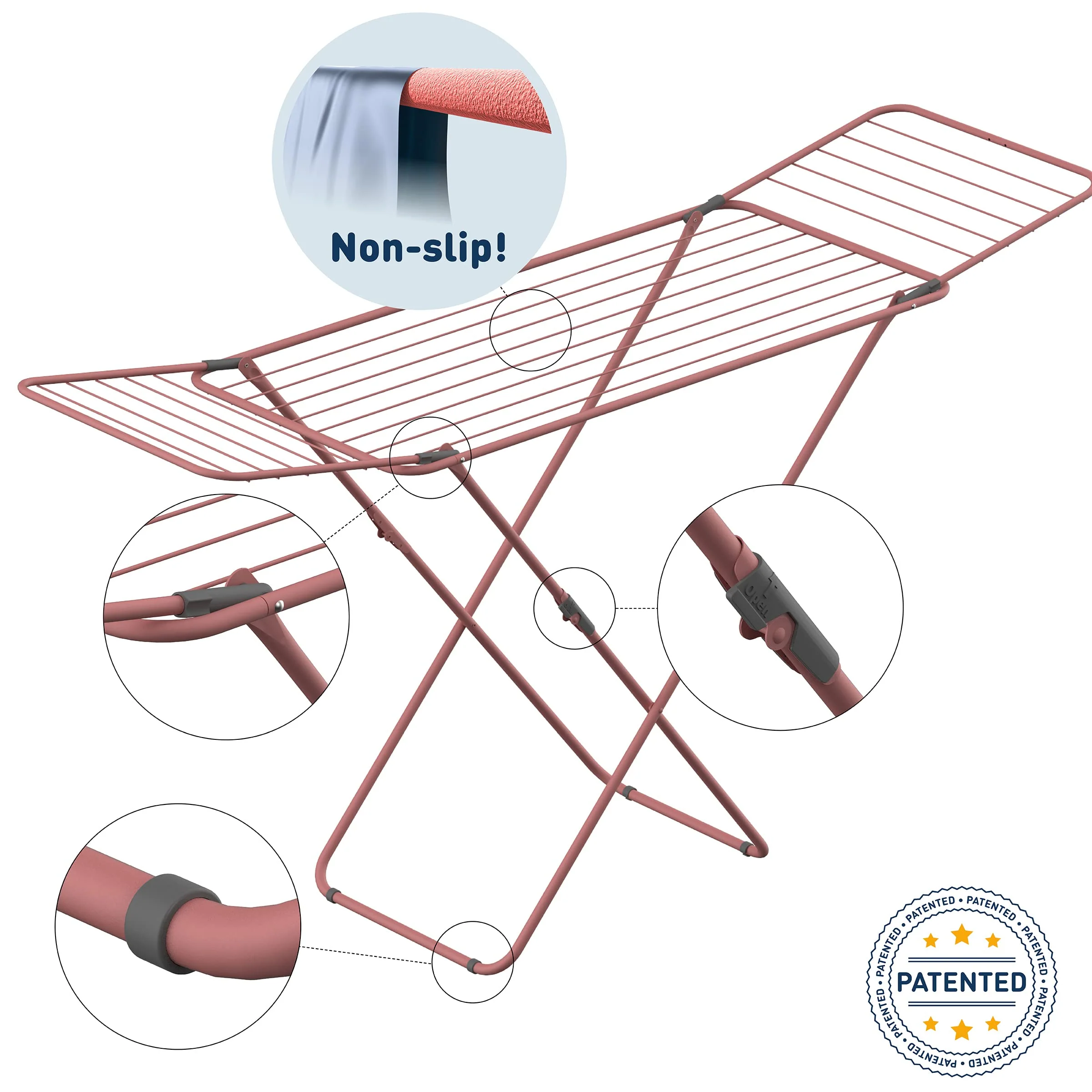 Rörets Wäscheständer Sussi Rosé – verriegelbare Flügel – Sicherheitssperre – 52x176x96cm – 18 m Trockenfläche - Design und Qualität von Schwedens stärkster Trockenständermarke - Image 3