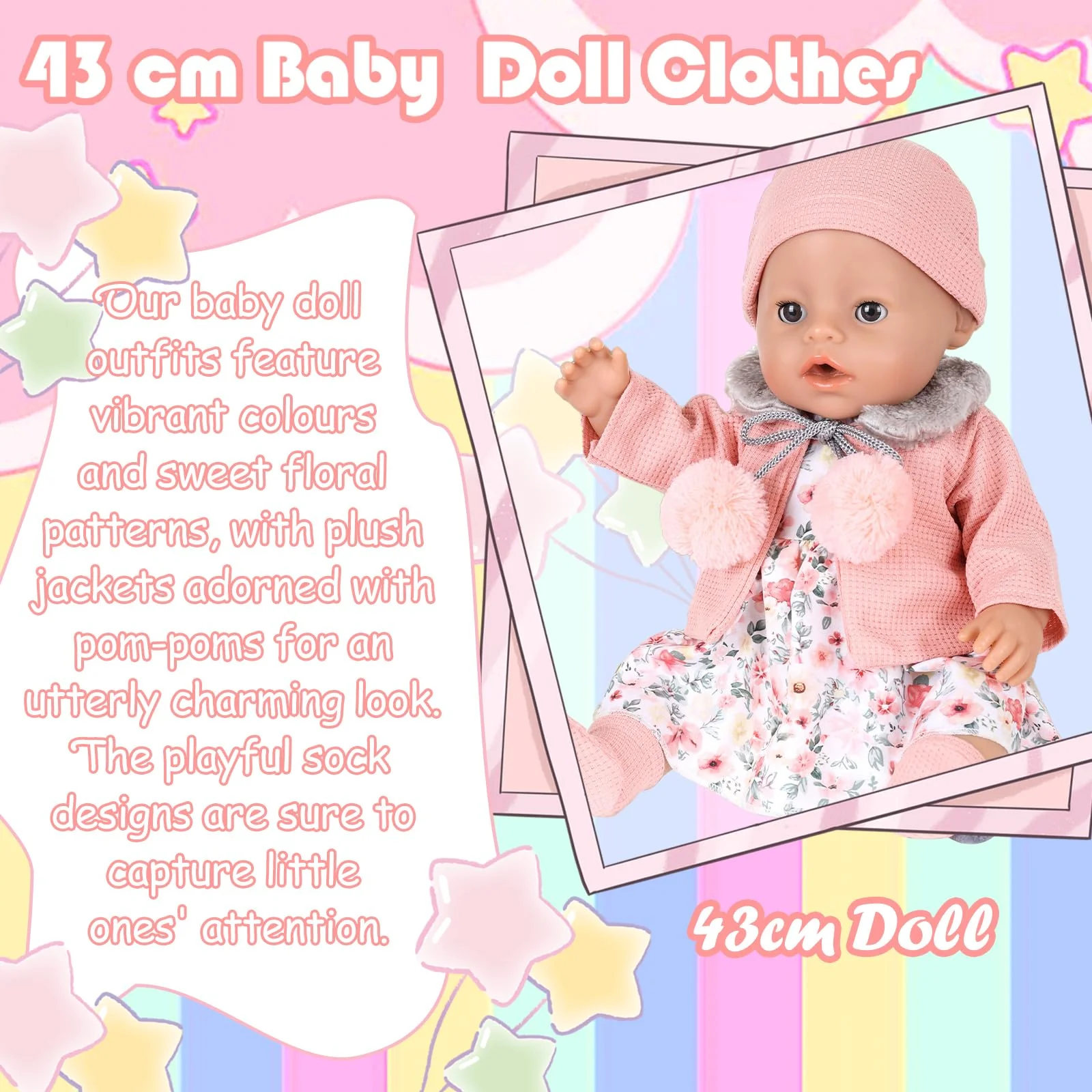 Rosa Puppenkleidung 43cm 36cm 38cm Kleidung Bekleidung Outfits für 14-18 Zoll Baby Puppen, Puppenkleidung Set mit Mantel Socken Mütze Kleiderbügel Kompatibel mit New Born Baby Puppen AnnabellePuppen - Image 6
