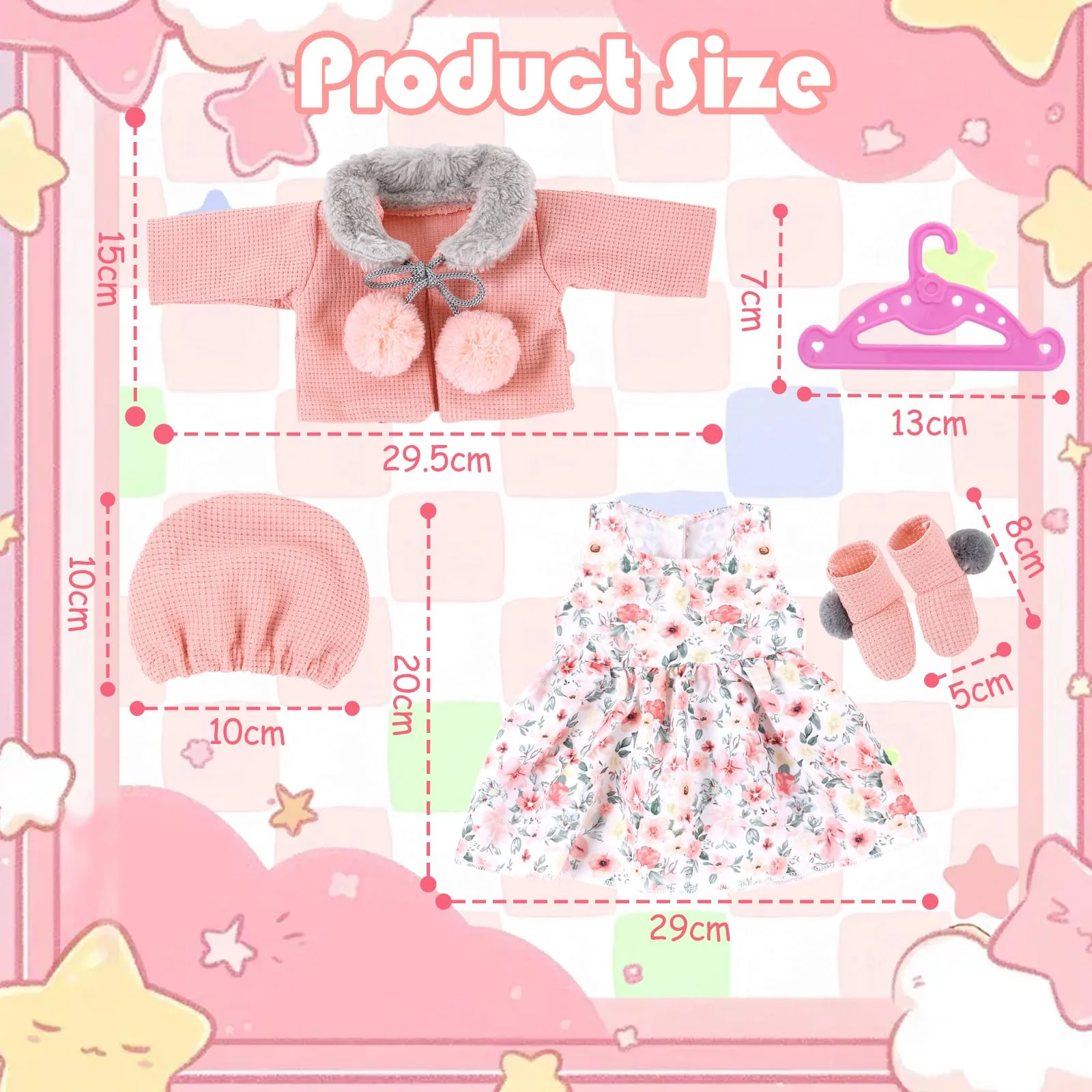 Rosa Puppenkleidung 43cm 36cm 38cm Kleidung Bekleidung Outfits für 14-18 Zoll Baby Puppen, Puppenkleidung Set mit Mantel Socken Mütze Kleiderbügel Kompatibel mit New Born Baby Puppen AnnabellePuppen - Image 8