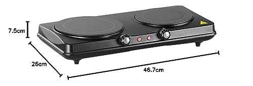 Rosenstein & Söhne Doppelkochfeld: Glaskeramik-Doppel-Kochfeld, Infrarot-Wärme, 2.000 W, Ø 16,4 & 18,8 cm (Glaskeramik Doppelkochfeld, Mobiles Glaskeramik Kochfeld, Induktionskochplatte) - Image 2