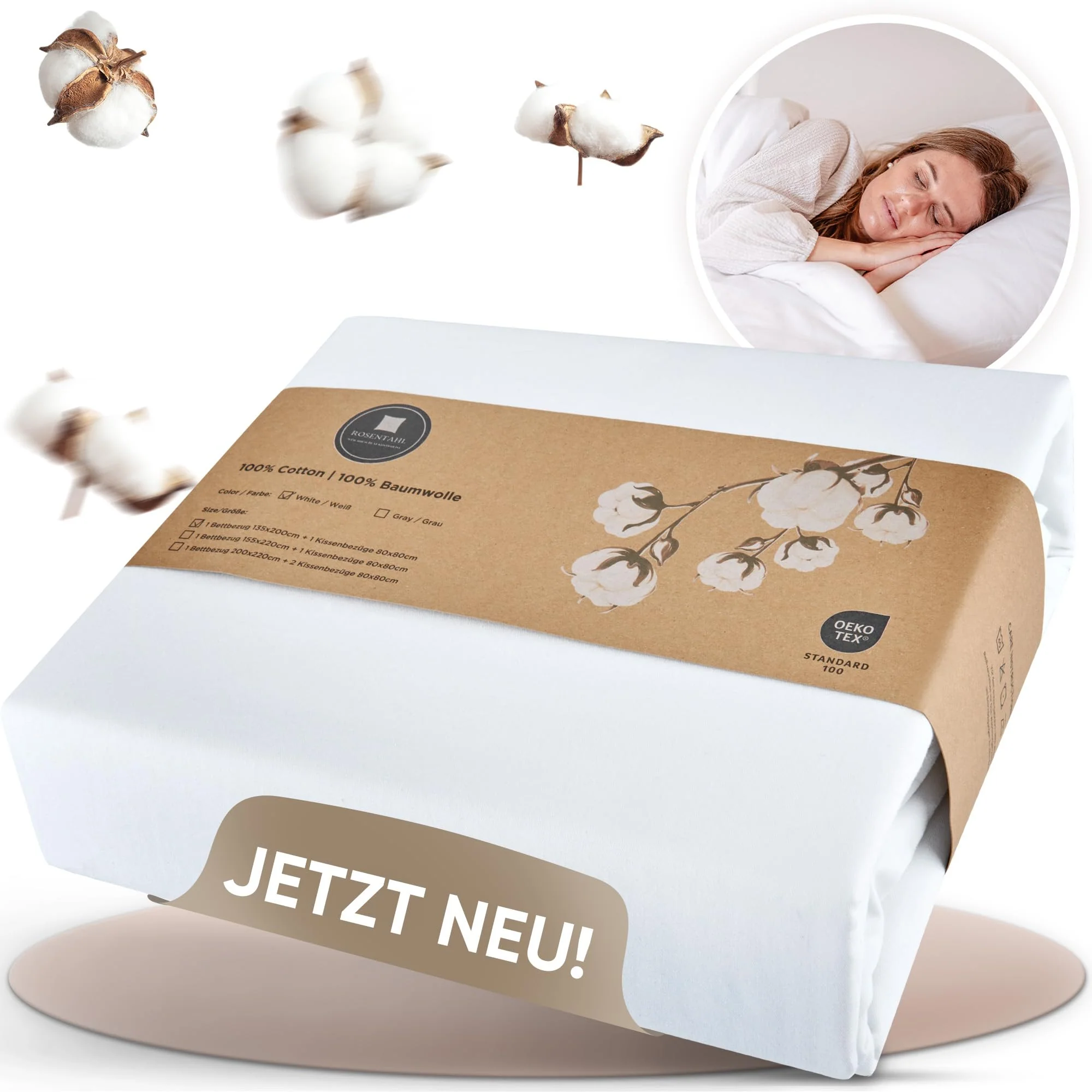 Rosentahl Baumwoll-Bettwäsche-Set atmungsaktiv Deckenbezug & Kissenbezug - Allergikerfreundlich, sorgt für erholsamen Schlaf ohne Hautirritationen - Bettbezug, Bettdeckenbezug,(Weiß, 200x220cm) 3tlg - Image 6