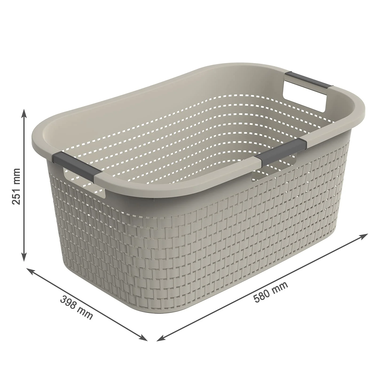 Rotho Country Wäschekorb 40l, Kunststoff (PP) BPA-frei, cappuccino, 40l (58.0 x 38.9 x 25.1 cm), Beige - Image 3
