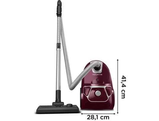 Rowenta Compact Power Staubsauger mit Beutel, 750 Watt, 3 Liter Staubbeutel, 2-in-1-Fugendüse, Home & Car-Set, für alle Bodenarten, kompaktes Design, Bodenstaubsauger, dunkelrot /silber, RO3969EA - Image 3