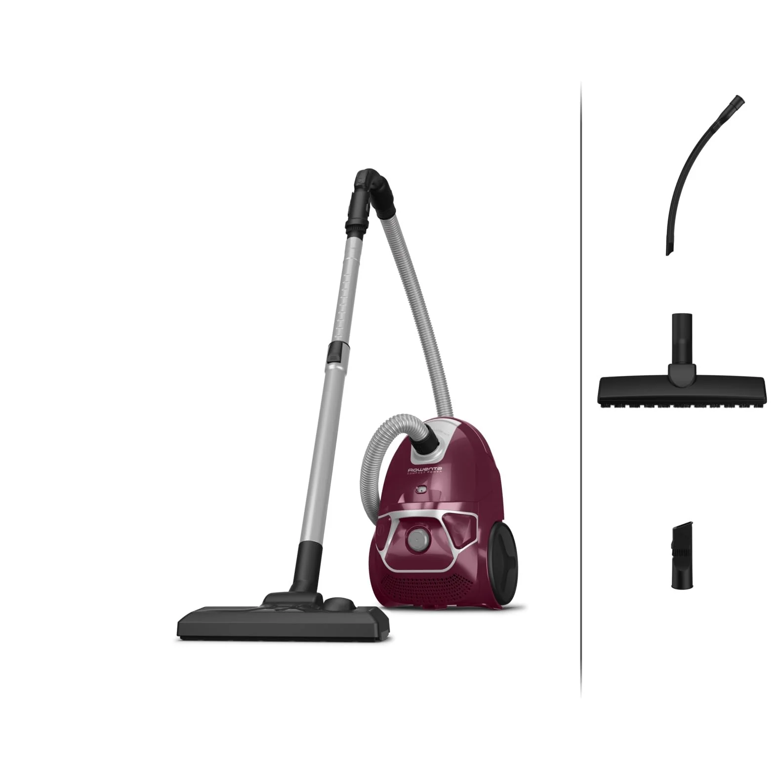 Rowenta Compact Power Staubsauger mit Beutel, 750 Watt, 3 Liter Staubbeutel, 2-in-1-Fugendüse, Home & Car-Set, für alle Bodenarten, kompaktes Design, Bodenstaubsauger, dunkelrot /silber, RO3969EA - Image 7
