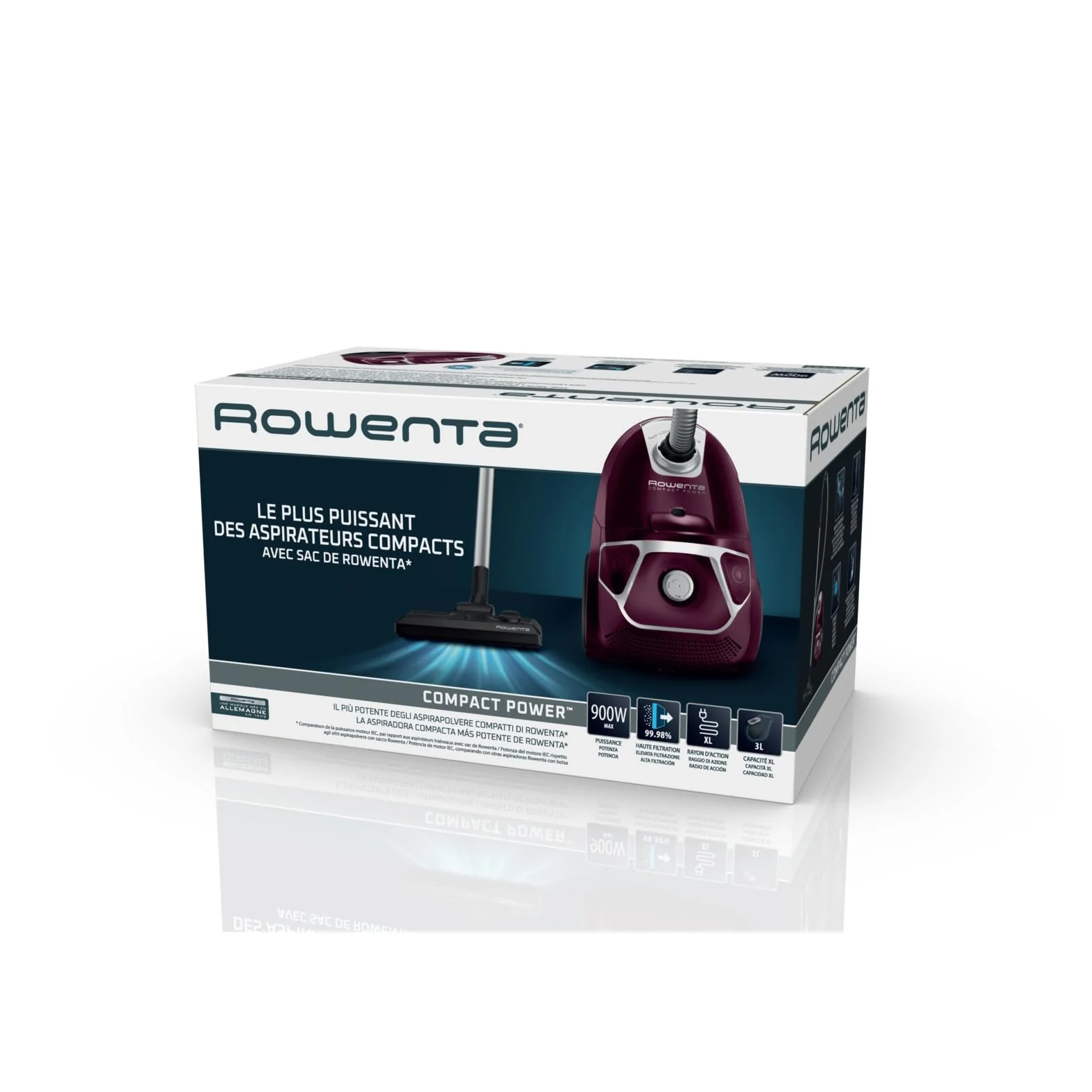 Rowenta Compact Power Staubsauger mit Beutel, 750 Watt, 3 Liter Staubbeutel, 2-in-1-Fugendüse, Home & Car-Set, für alle Bodenarten, kompaktes Design, Bodenstaubsauger, dunkelrot /silber, RO3969EA - Image 8