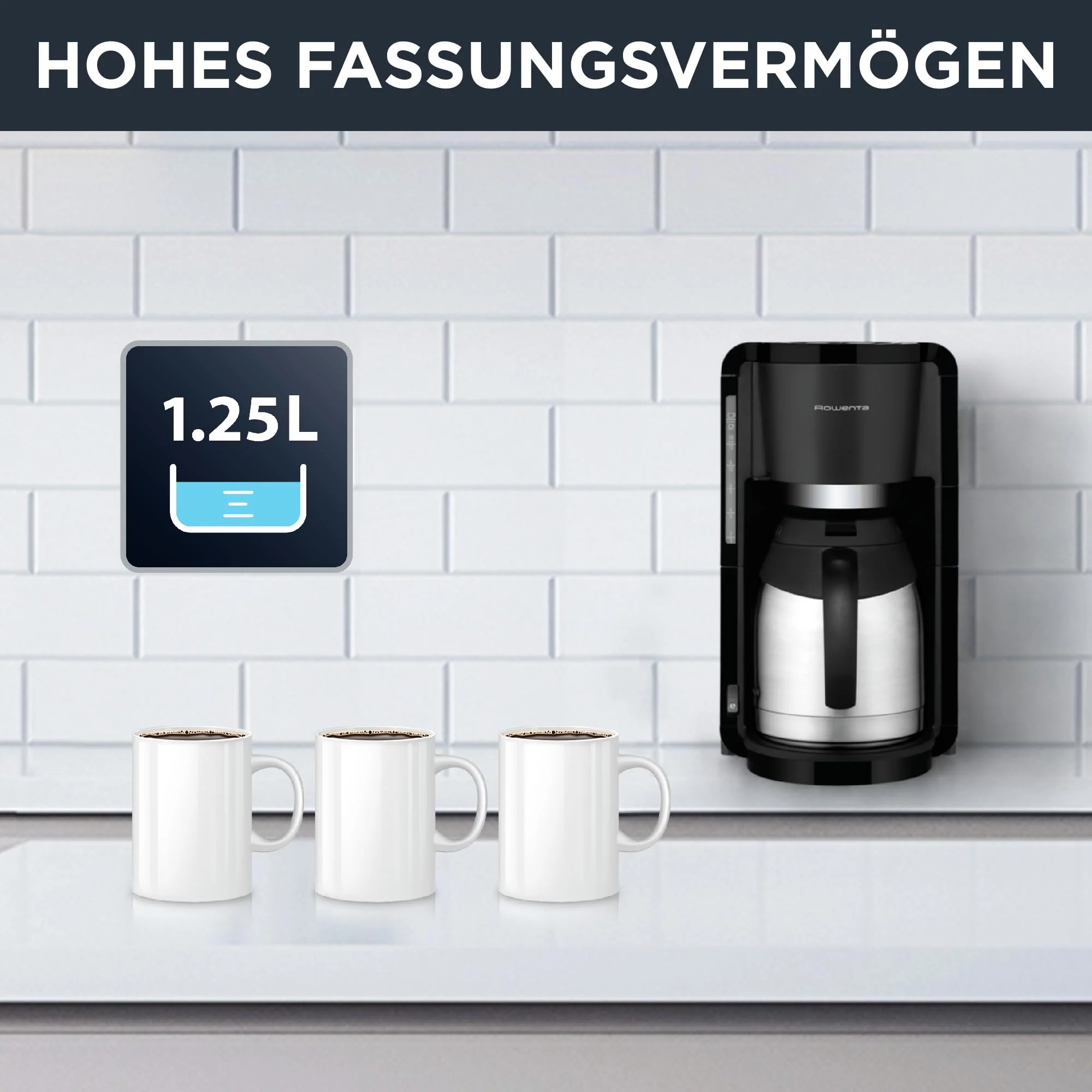 Rowenta CT3818 Filterkaffeemaschine Adagio Milano | Edelstahl- Thermokanne | 10-15 Tassen | Fassungsvermögen 1,25 L | Automatische Abschaltung | 850 Watt | 26.5 x 27 x 38.5 cm | Schwarz - Image 6