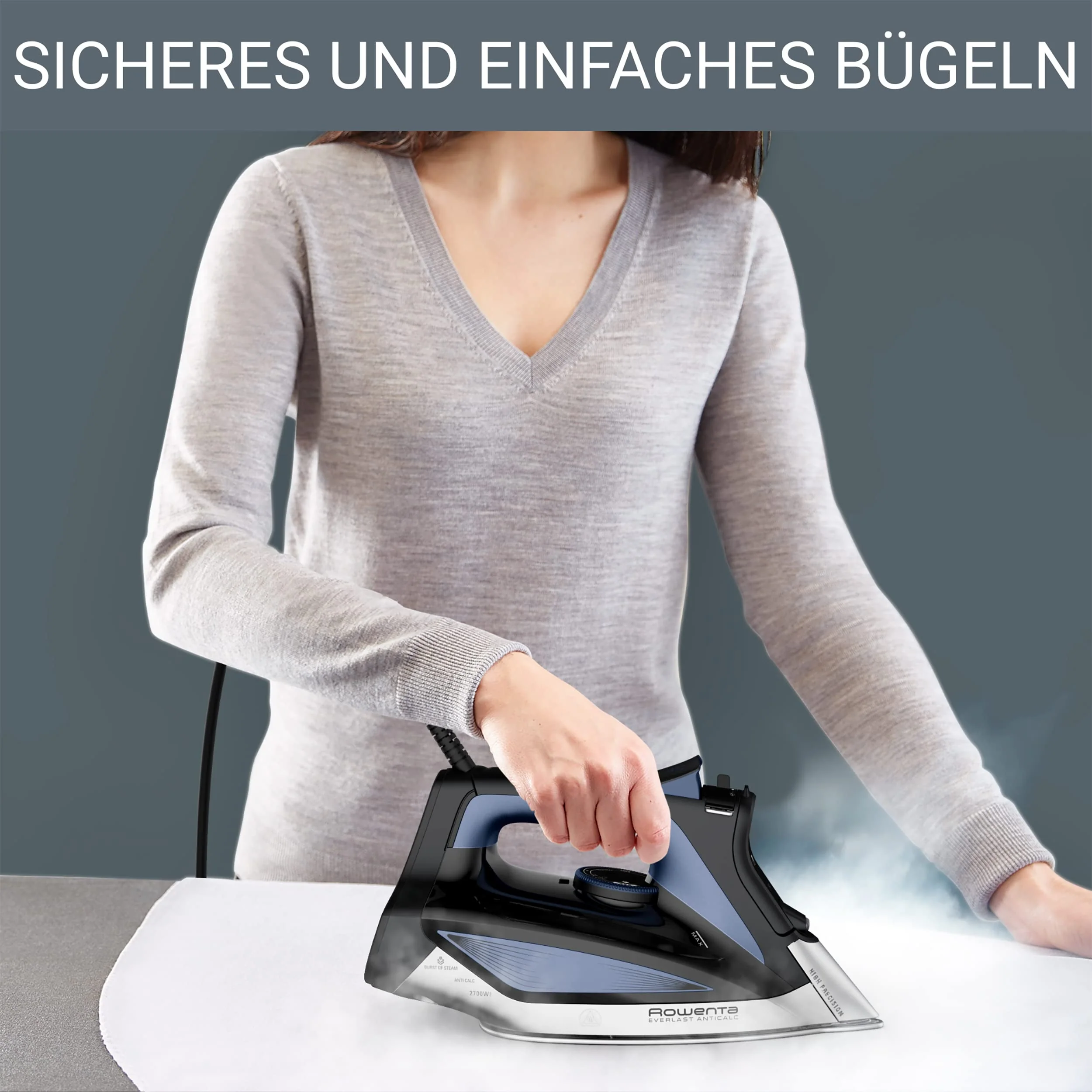Rowenta Everlast Anticalc Dampfbügeleisen, 2700 W, 45 g/Min. kontinuierliche Dampfabgabe, 220 g/Min. Dampfstoß, Tropfstopp, Antikalk-System, 300 ml Wassertank, schwarz/blau, DW7320 - Image 11