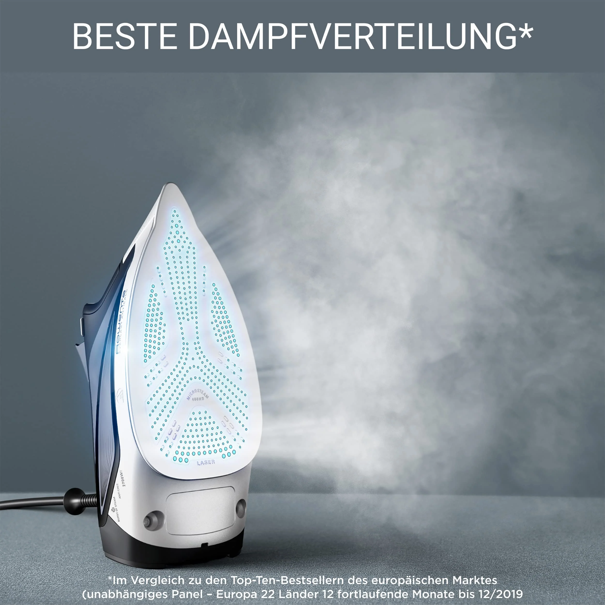 Rowenta Everlast Anticalc Dampfbügeleisen, 2700 W, 45 g/Min. kontinuierliche Dampfabgabe, 220 g/Min. Dampfstoß, Tropfstopp, Antikalk-System, 300 ml Wassertank, schwarz/blau, DW7320 - Image 5