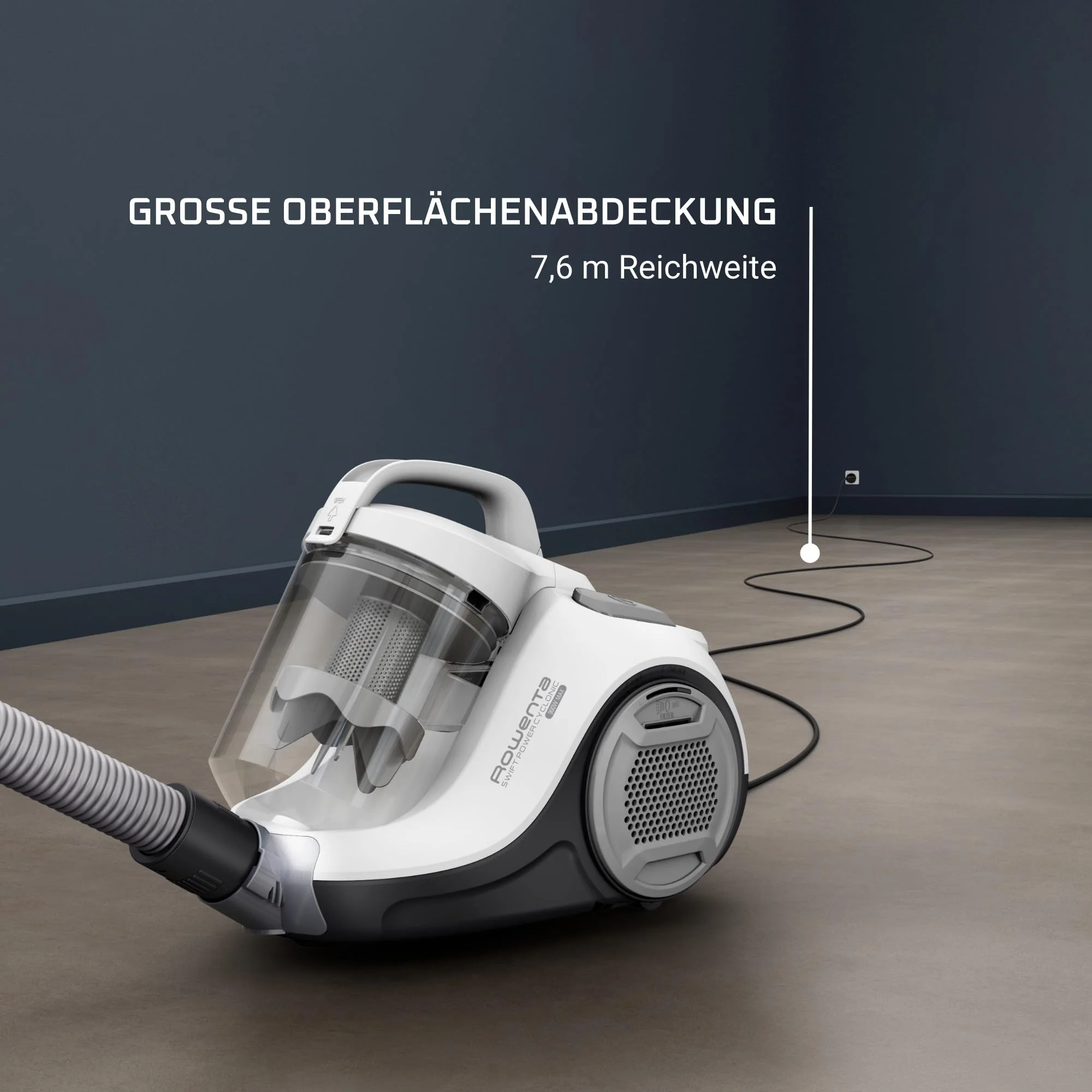 Rowenta RO2917 Swift Power Cyclonic, Bodenstaubsauger ohne Beutel, Weiß, 900 W, 1.2 liters, 77 Dezibel - Image 9