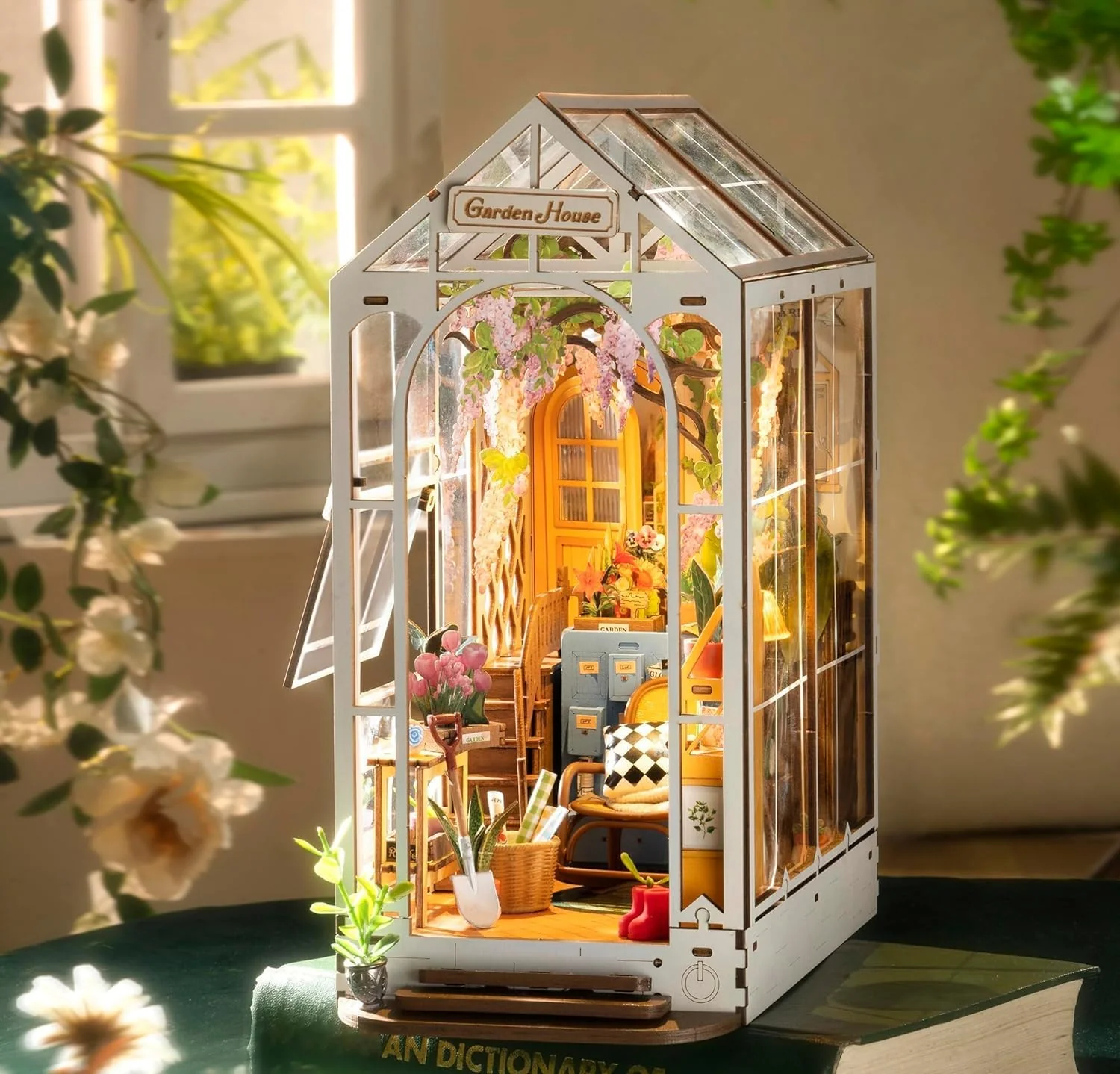 ROWOOD Book Nook Kit Gartenhaus, DIY Booknook Diorama Buchstütze Modellbausatz 3D Puzzle Aus Holz - Miniatur Haus Kit Bastelset Geschenke