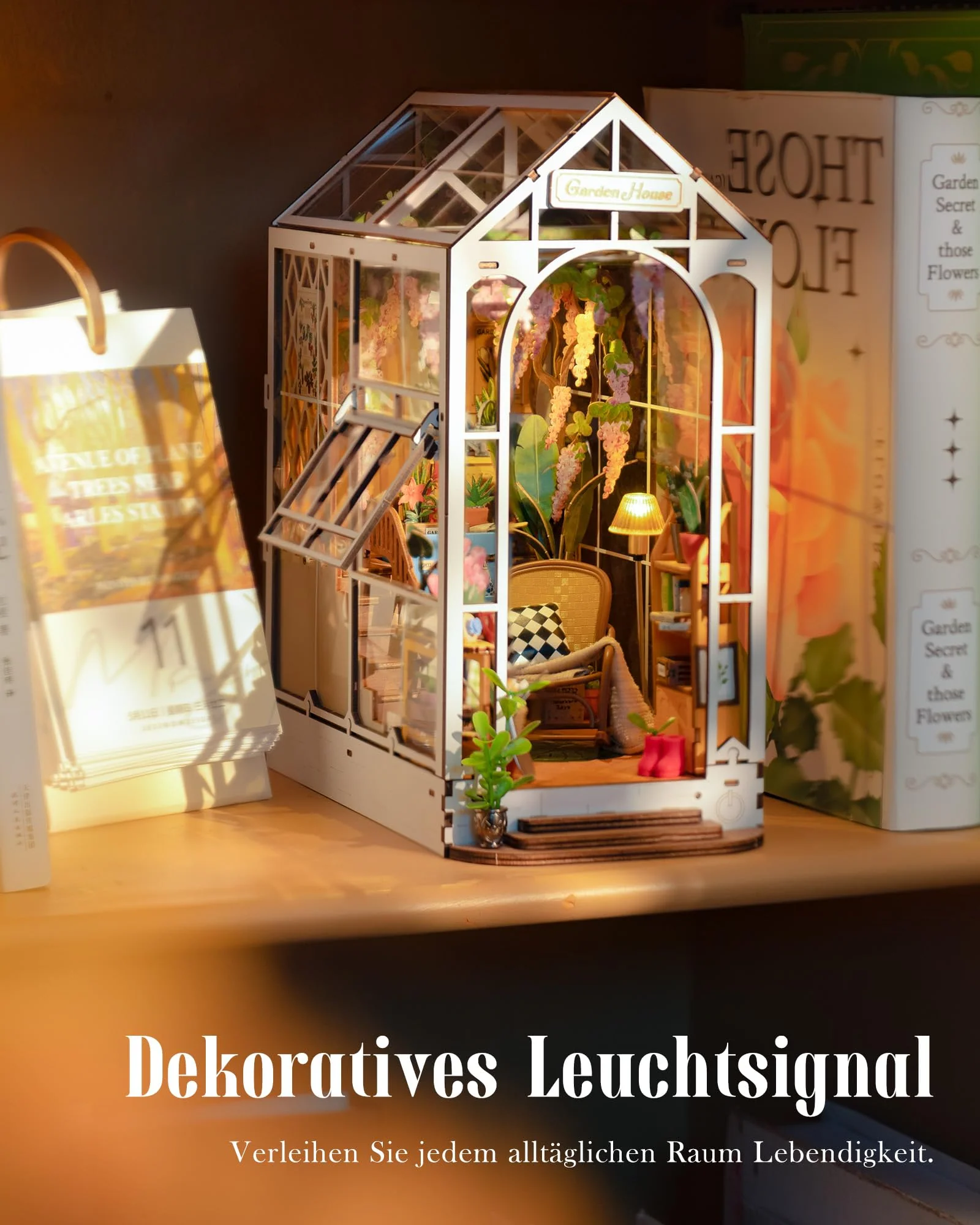 ROWOOD Book Nook Kit Gartenhaus, DIY Booknook Diorama Buchstütze Modellbausatz 3D Puzzle Aus Holz - Miniatur Haus Kit Bastelset Geschenke - Image 4