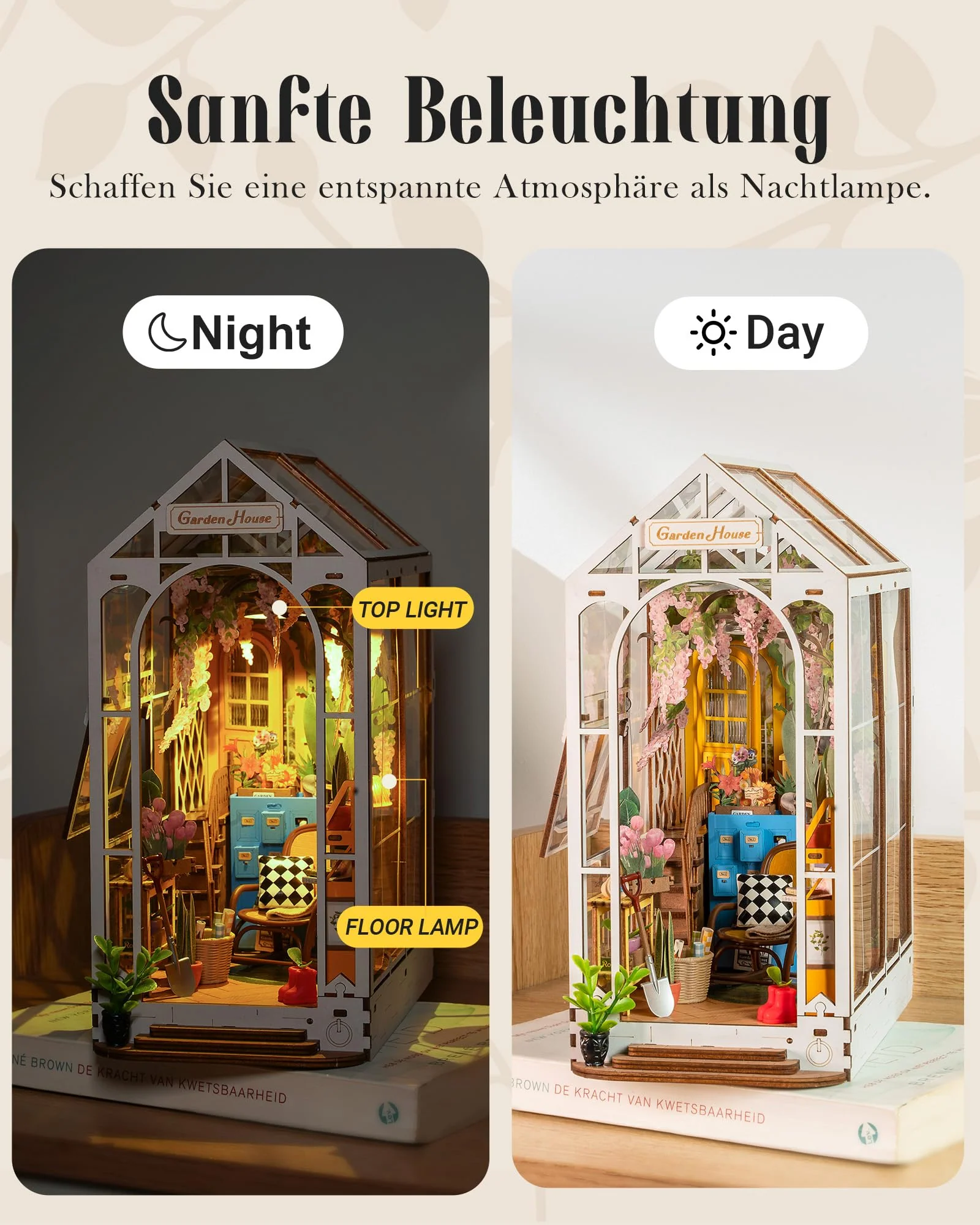 ROWOOD Book Nook Kit Gartenhaus, DIY Booknook Diorama Buchstütze Modellbausatz 3D Puzzle Aus Holz - Miniatur Haus Kit Bastelset Geschenke - Image 6