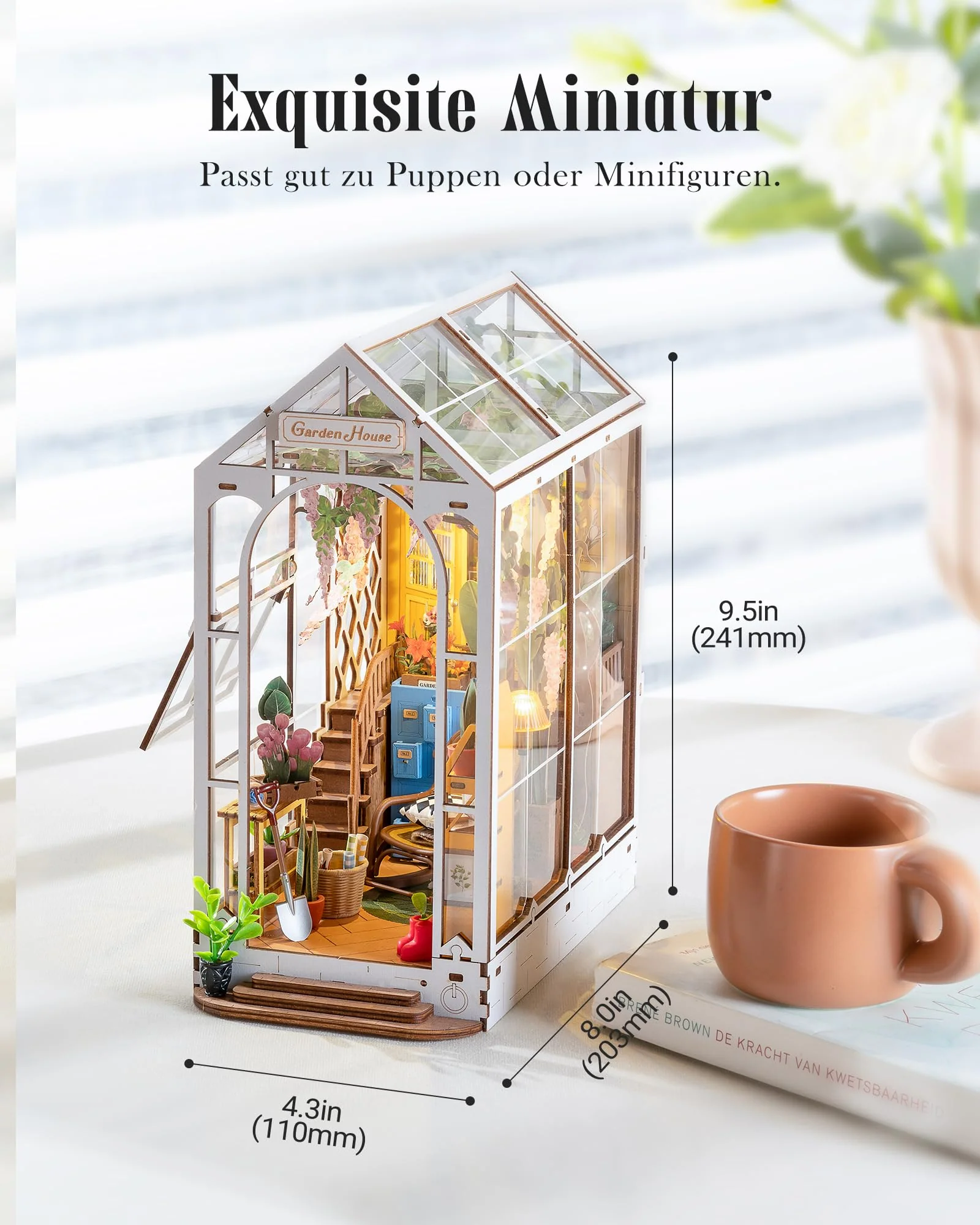 ROWOOD Book Nook Kit Gartenhaus, DIY Booknook Diorama Buchstütze Modellbausatz 3D Puzzle Aus Holz - Miniatur Haus Kit Bastelset Geschenke - Image 7