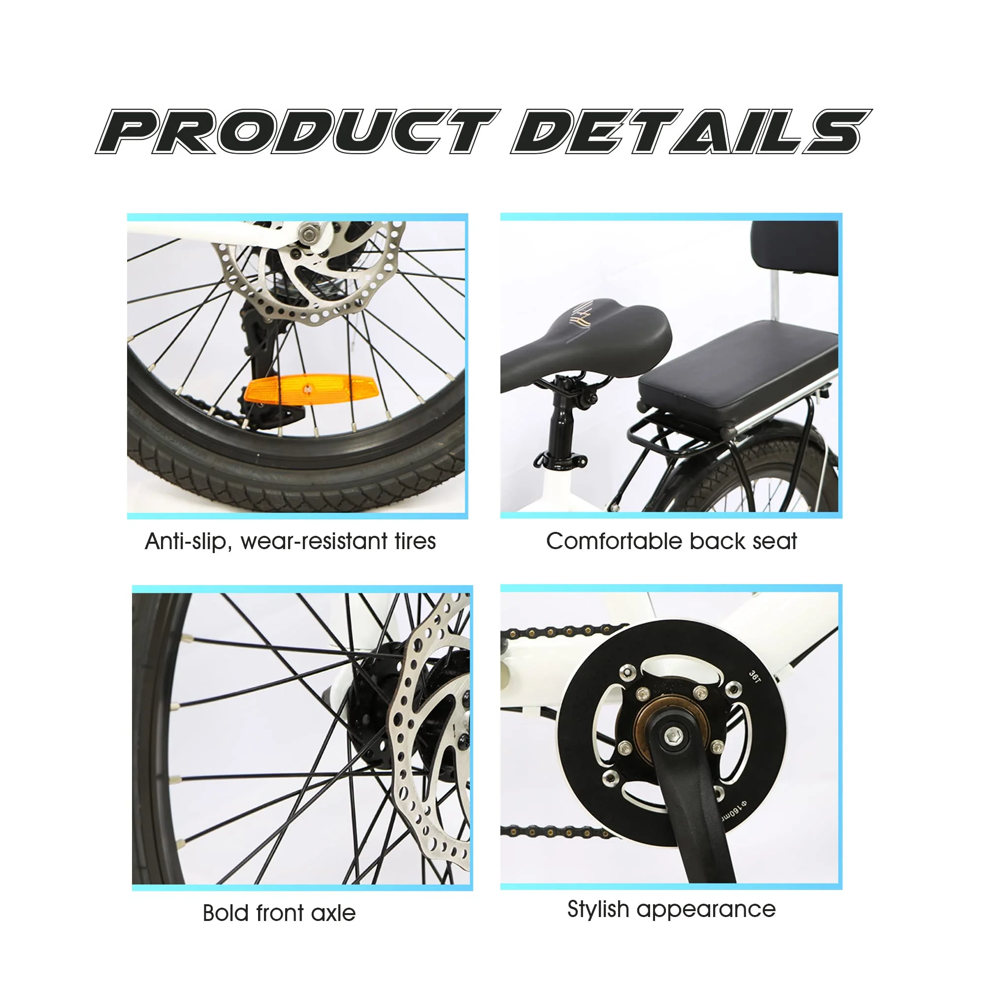 Royare Klassisches Tandem Beach Cruiser Fahrrad für Erwachsene, Faltbares Dreisitzer, 7-Gang, Maximale Belastung 200 kg,210x35x110cm/110x35x62 cm, Blue, Einheitsgröße - Image 3