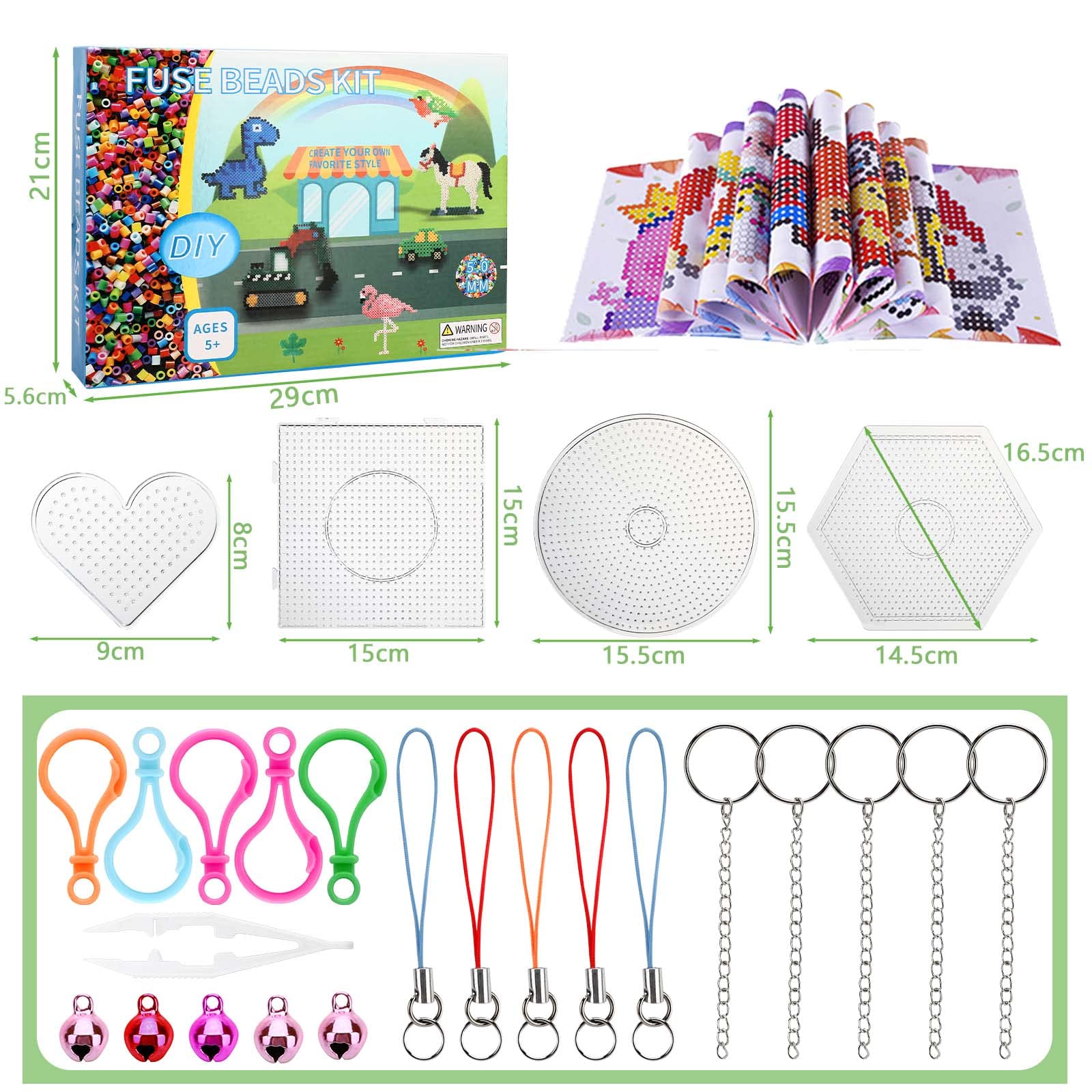 Royouzi 6000 Bügelperlen Set, 24 Farben Bügelperlen mit 4 Bügelperlen Platten, 96 Muster Bügelpapier und Anhänger, DIY Bügelperlen Set für Kinder Geschenk - Image 7