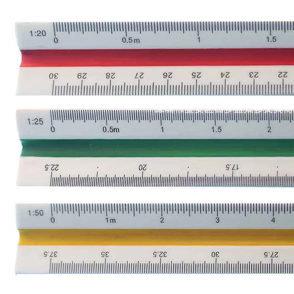 Roysmart Kunststoff Maßstab Lineal Dreikantmaßstab, Maßstab Lineal 30 cm Dreikantlineal Metrische Skalen 1:20 1:25 1:50 1:75 1:100 1:125 - Image 6