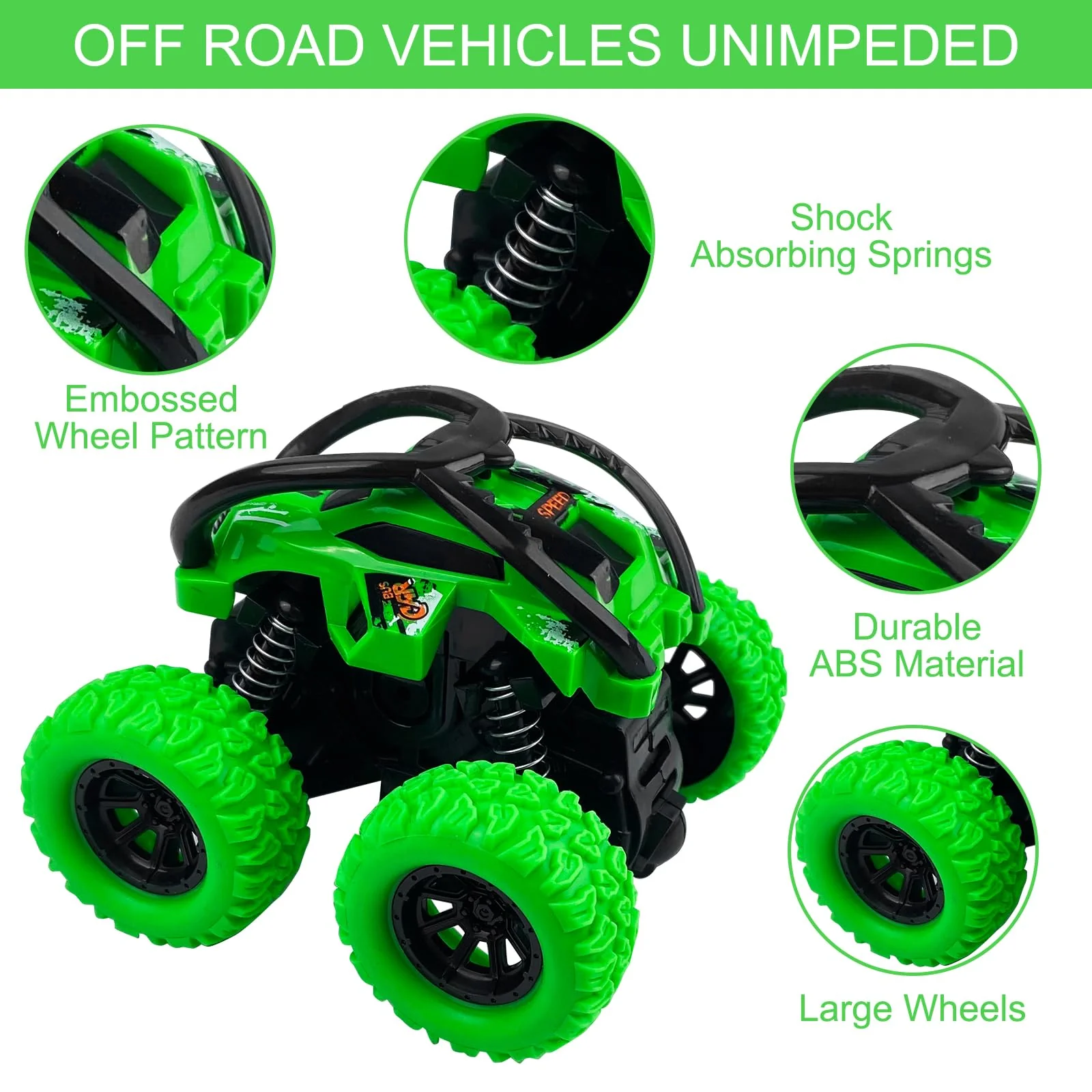 Rseuphiee 2 Stück Monster Truck, Trucks Spielzeug, Auto Kinder Spielzeug, Geländefahrzeug, Große Gummiräder 4x4 Power Trägheitsbetriebene Fahrzeuge, 360° Stunt Rotation, Rennwagen Spielset - Image 6