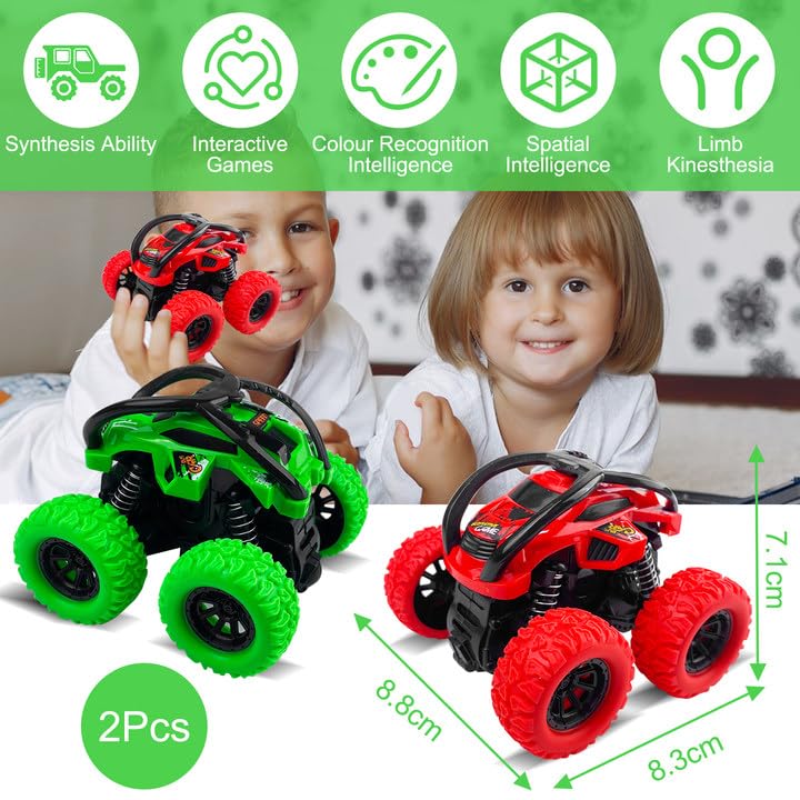 Rseuphiee 2 Stück Monster Truck, Trucks Spielzeug, Auto Kinder Spielzeug, Geländefahrzeug, Große Gummiräder 4x4 Power Trägheitsbetriebene Fahrzeuge, 360° Stunt Rotation, Rennwagen Spielset - Image 7