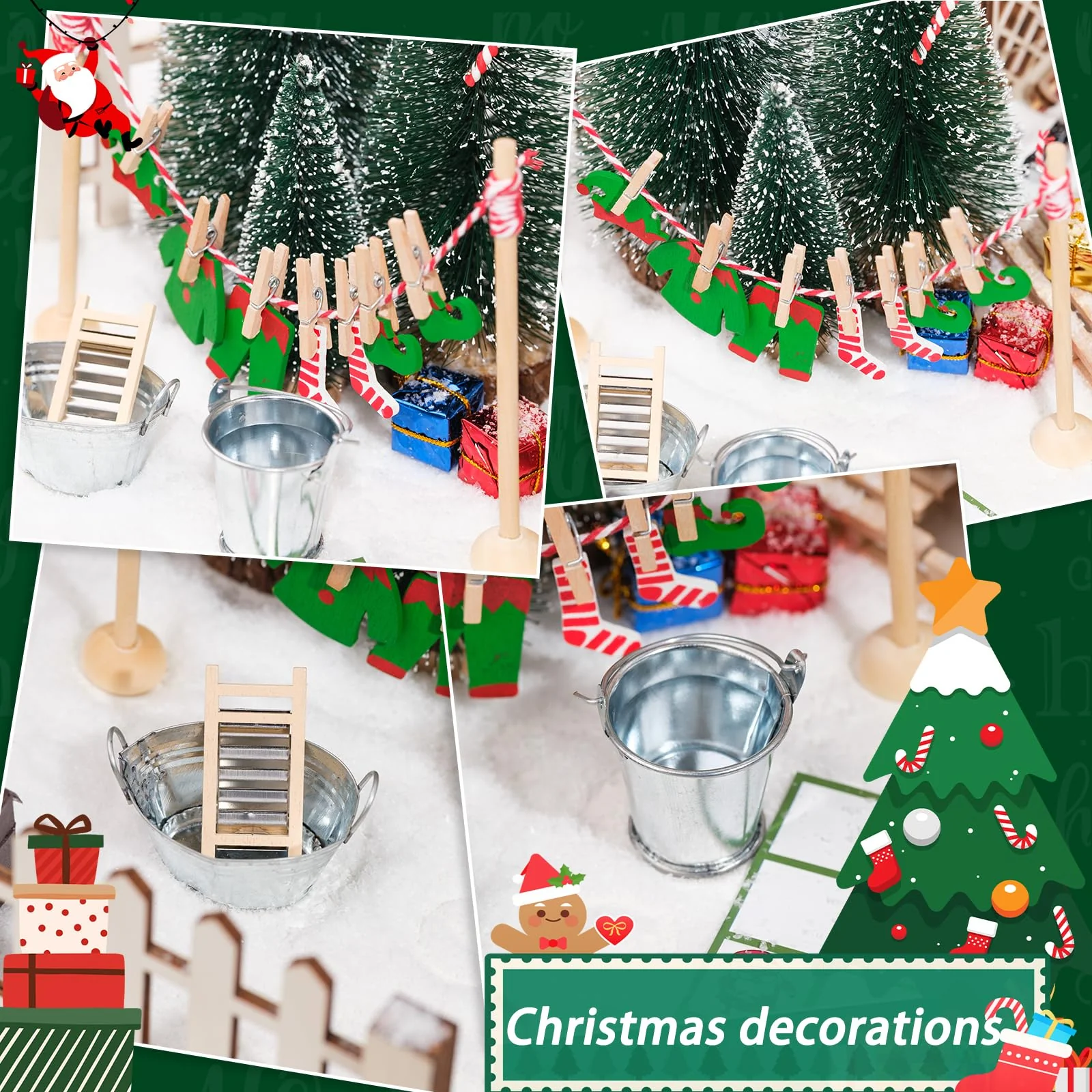 RTUOHUIN Wichtel Wäscheständer Set, 20 Stück Miniatur Wichtel Zubehör, Wichteltür Zubehör Weihnachten inkl. Holzbügel/Kleider, Eimer, Reibebretter, Kinderzimmer Dekoration für Weihnachten - Image 6