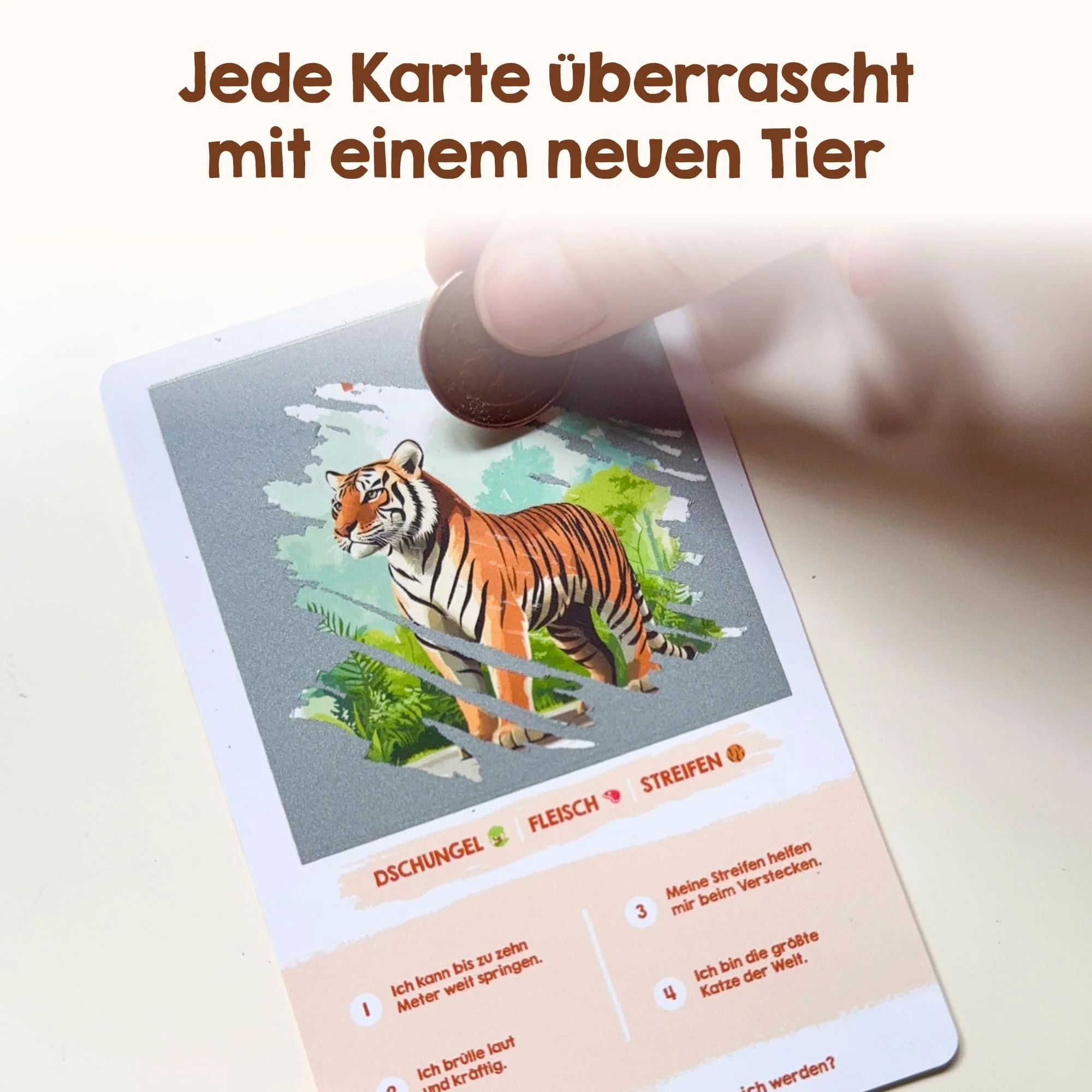 Rubbelrätsel für Kinder [40 Spielkarten mit Rubbelfläche] - Reisespiele für Spaß & Wissen (160 Tier-Fakten) - Lernspiele ab 6 Jahre, Familienspiele, Geschenke für Kinder, Logikspiele (Wilde Tiere) - Image 5