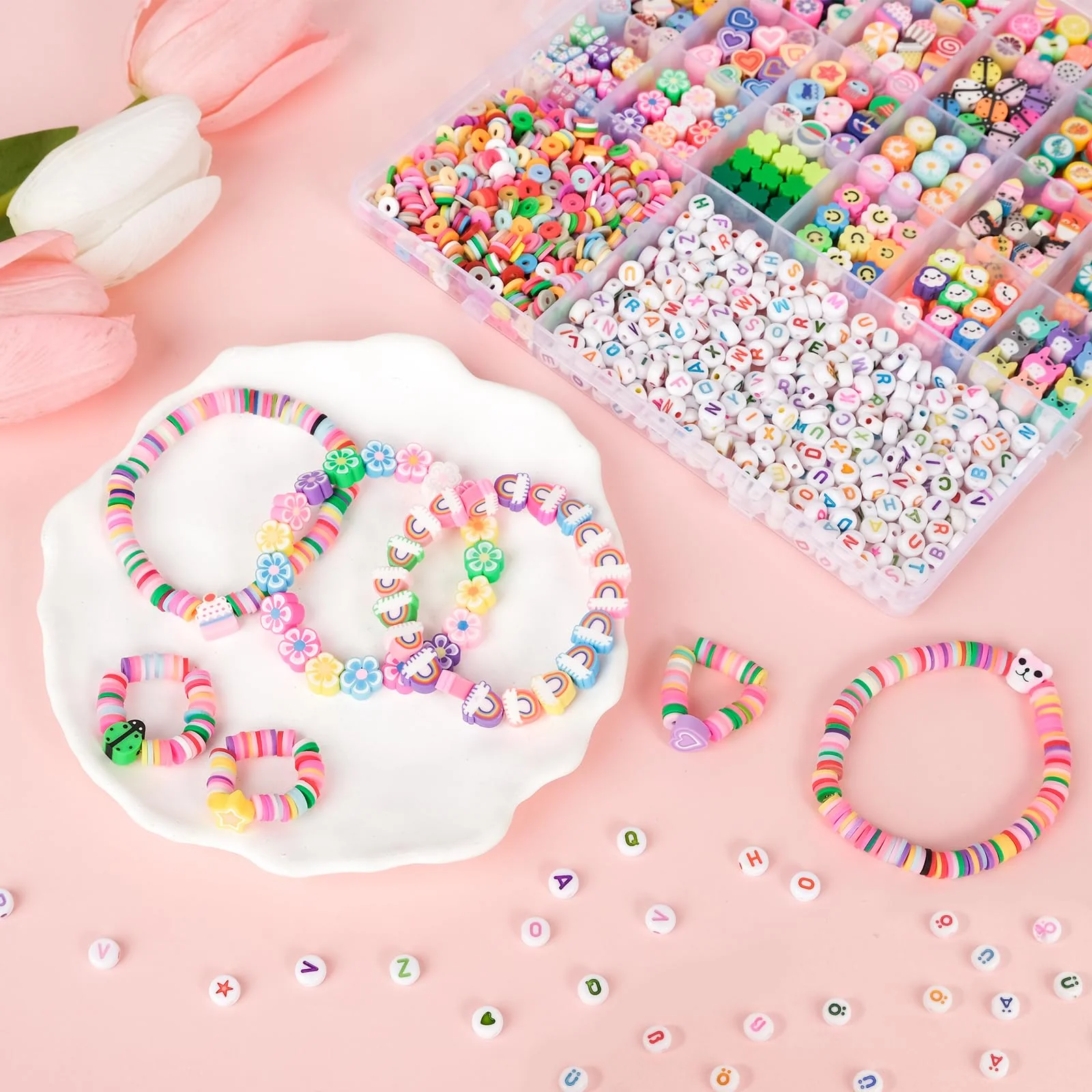 RUBY 1800pcs Perlen zum Auffädeln Kinder, DIY Perlen für Armbänder mit deutschen Buchstaben, Selber Machen Basteln Perlen Set Halsketten Kunst Handwerk Geburtstagsgeschenke Spielzeug für 5-12 Jahre - Image 6