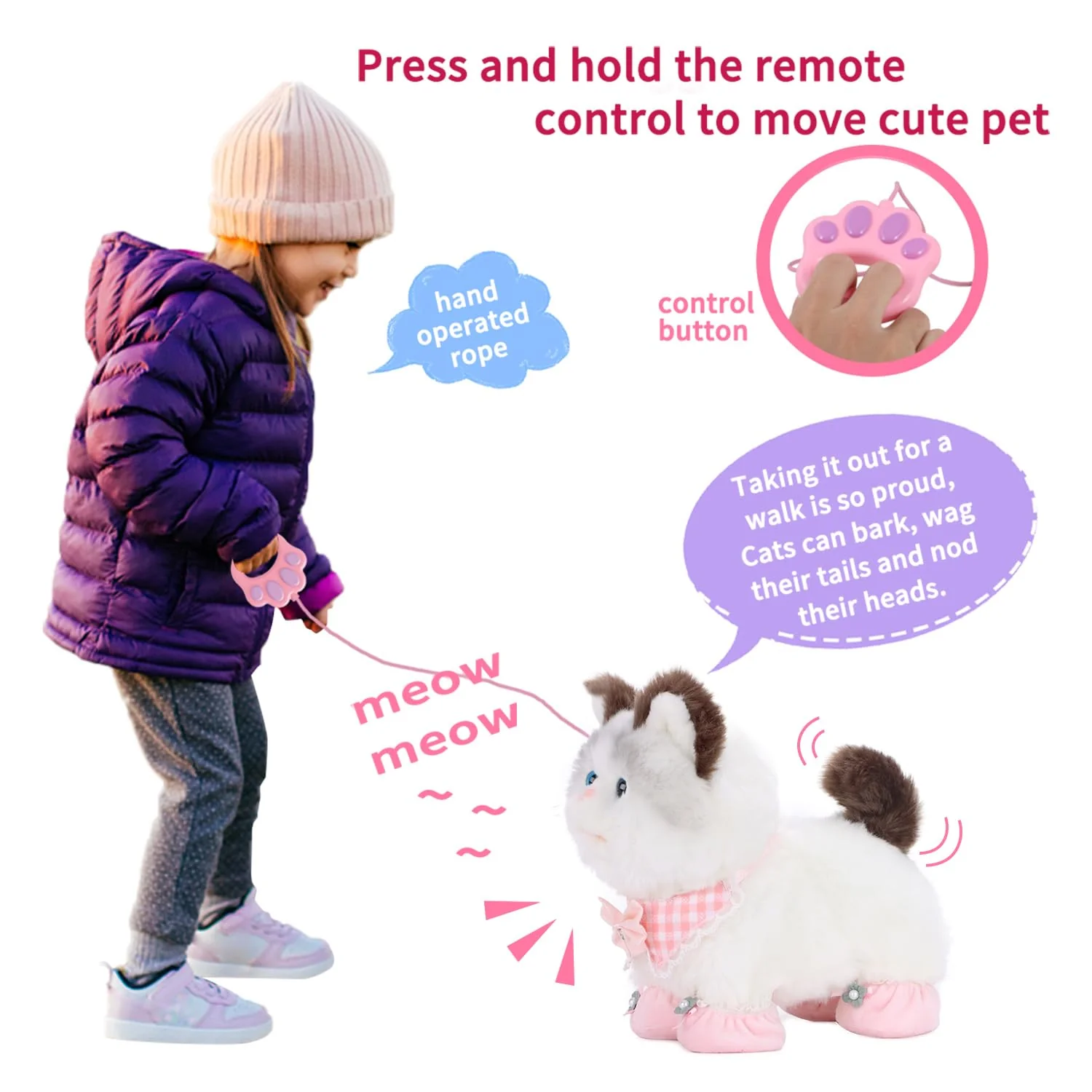 RuiDaXiang Elektronische Walking Plüsch Spielzeug Katze mit Fernbedienung Leine, realistische interaktive Begleiter Haustier Katze mit Zubehör, für 3-6 Jahre Jungen & Mädchen - Image 7