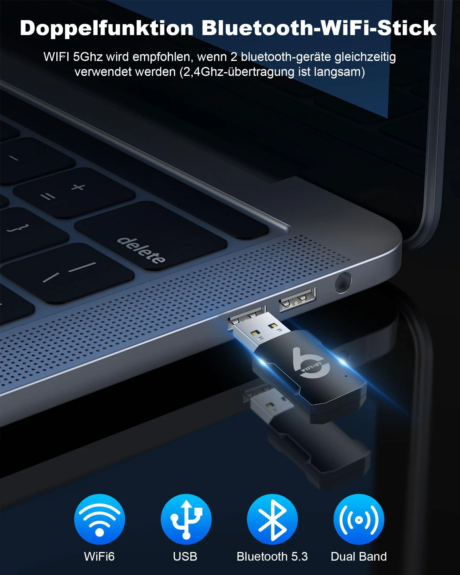 RUIZHI WiFi 6 Bluetooth WLAN Stick für PC, AX900Mbs Dual Band Internet Stick (5,8Ghz/2,4Ghz), Free Drive 5.3 Bluetooth USB2.0, Bluetooth Adapter WLAN USB-Adapter für PC/Desktop/Laptop Win10/11 - Image 2