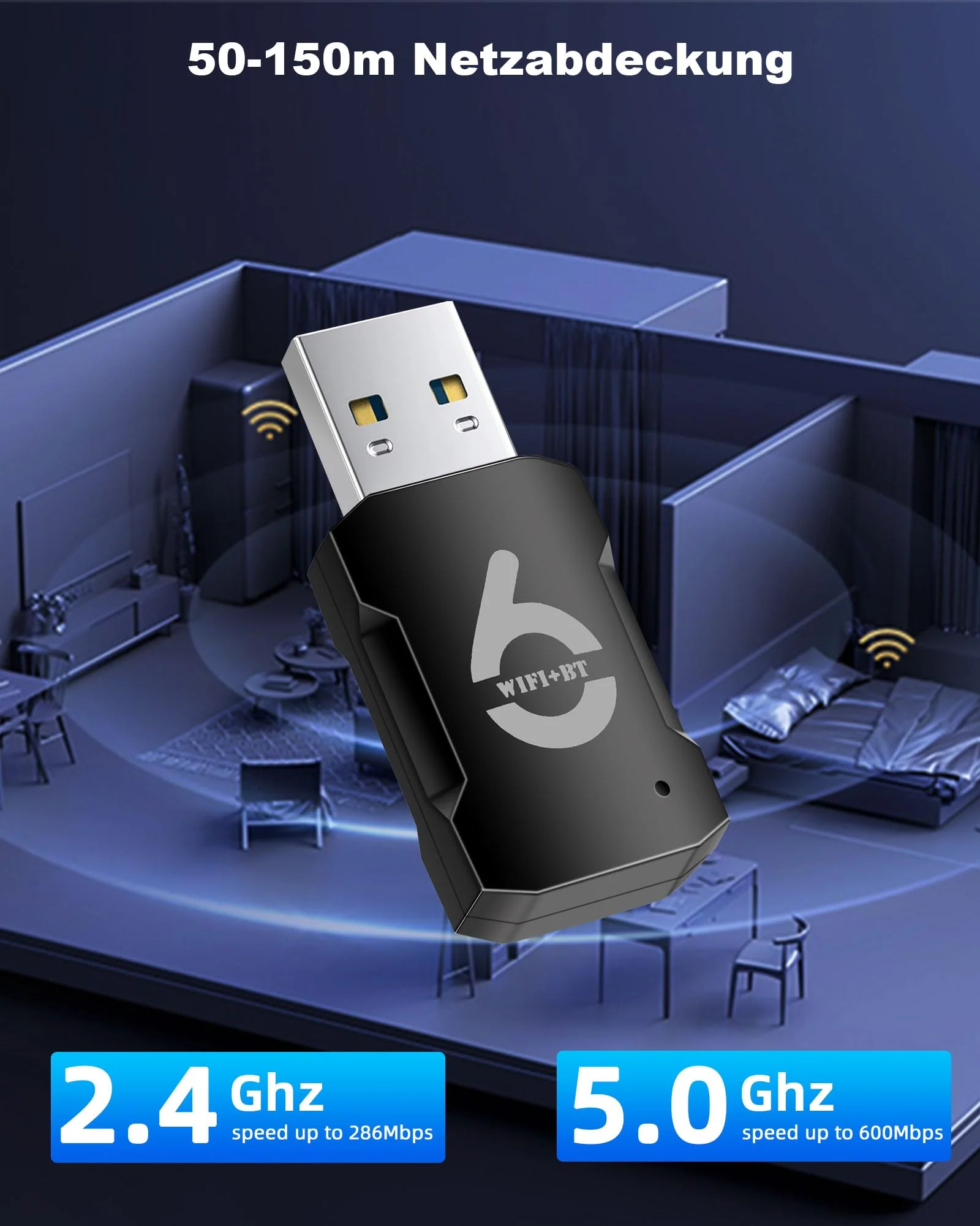 RUIZHI WiFi 6 Bluetooth WLAN Stick für PC, AX900Mbs Dual Band Internet Stick (5,8Ghz/2,4Ghz), Free Drive 5.3 Bluetooth USB2.0, Bluetooth Adapter WLAN USB-Adapter für PC/Desktop/Laptop Win10/11 - Image 6
