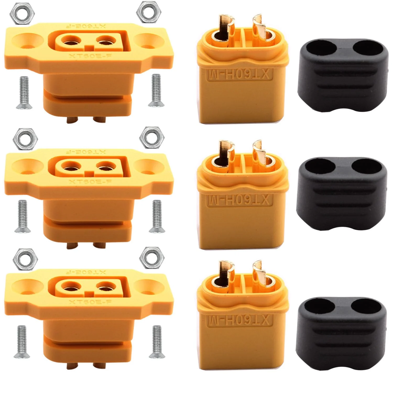 RUNCCI-YUN 3Paar XT60E-F Buchse Hochstrom Einbaustecker + XT60H Stecker mit Schrauben für Lipo Akku XT-60 Stecker 2Pin für RC FPV Lipo Akku RC Quadcopter