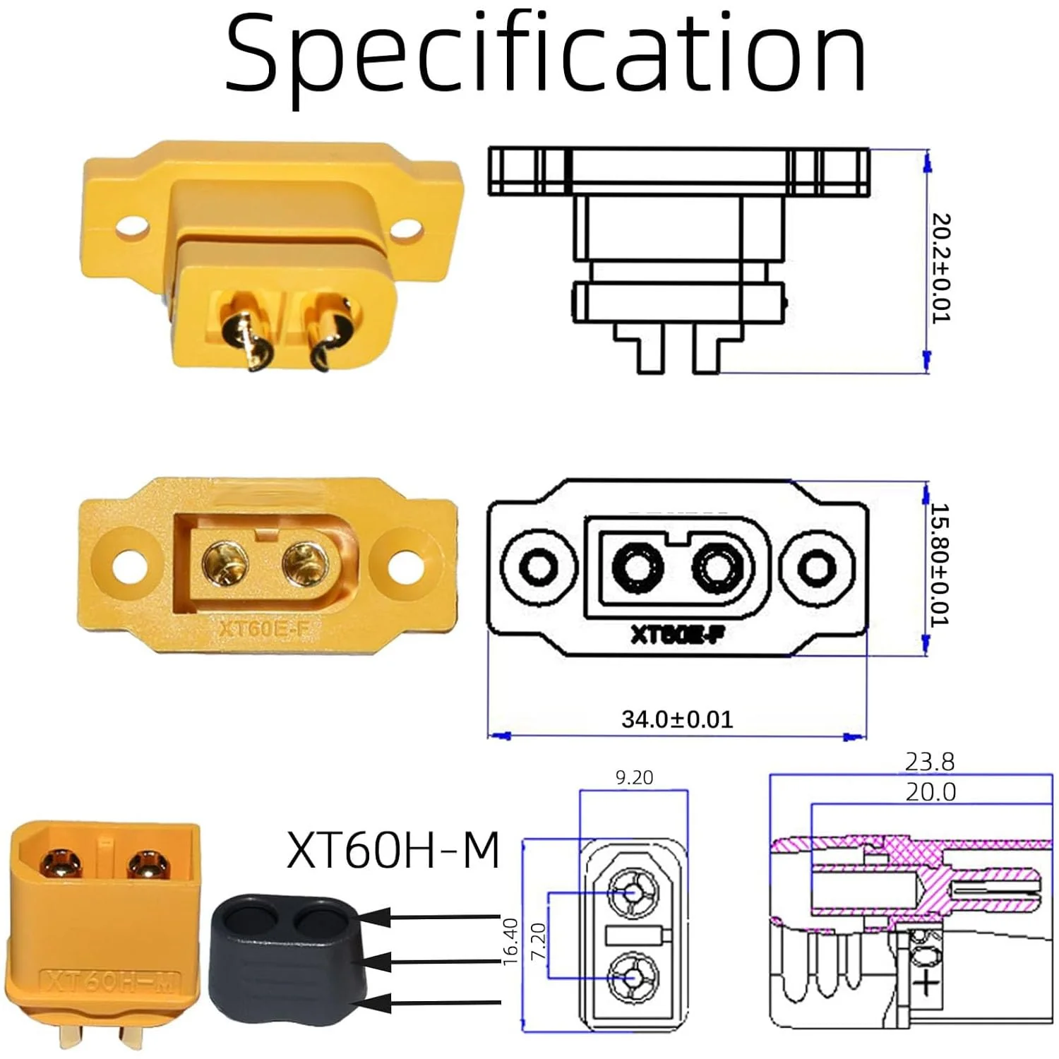RUNCCI-YUN 3Paar XT60E-F Buchse Hochstrom Einbaustecker + XT60H Stecker mit Schrauben für Lipo Akku XT-60 Stecker 2Pin für RC FPV Lipo Akku RC Quadcopter - Image 7