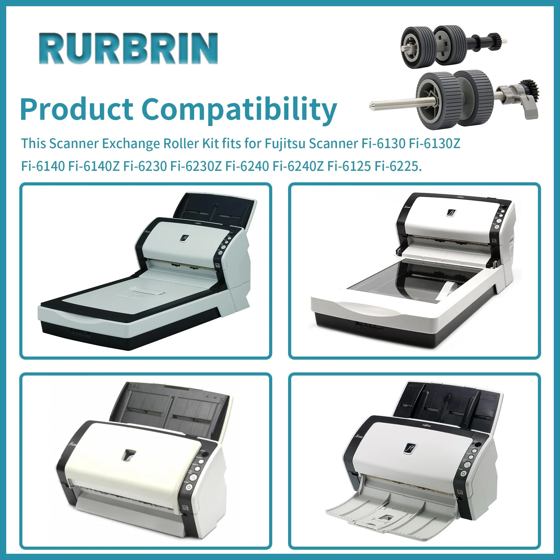RURBRIN PA03540-0001 PA03540-0002 Bremswalze Pick Roller mit Schaft Scanner Teil passend für Fujitsu Fi-6130 - Image 3