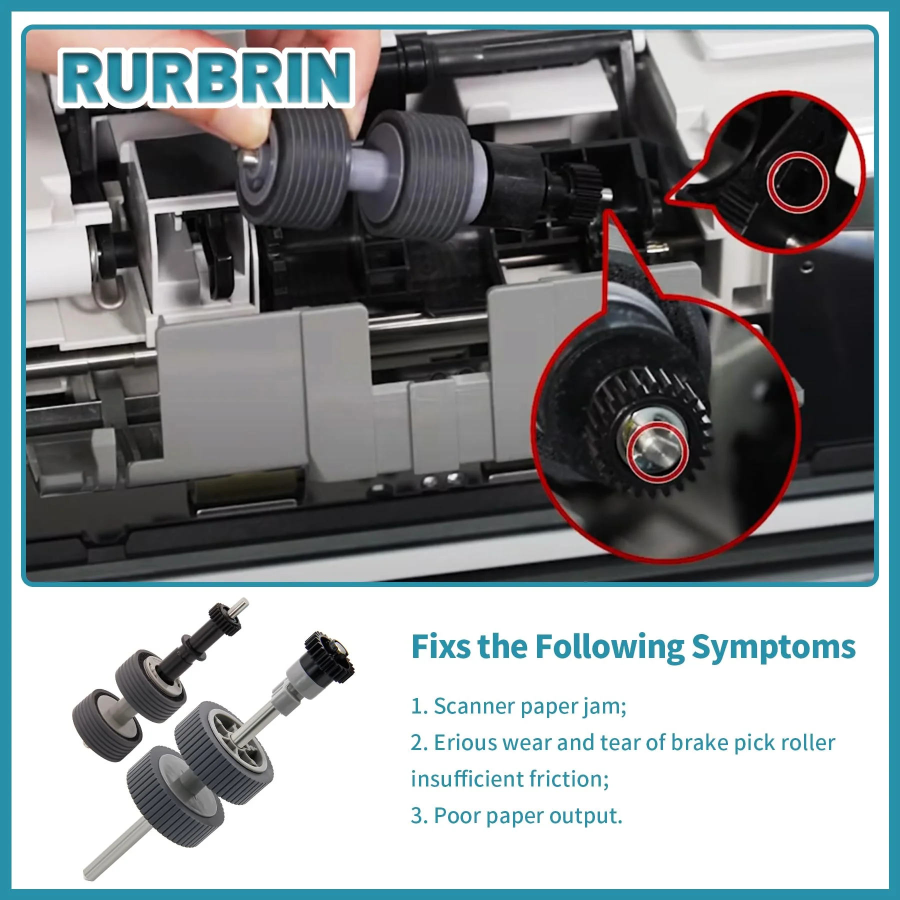 RURBRIN PA03540-0001 PA03540-0002 Bremswalze Pick Roller mit Schaft Scanner Teil passend für Fujitsu Fi-6130 - Image 4