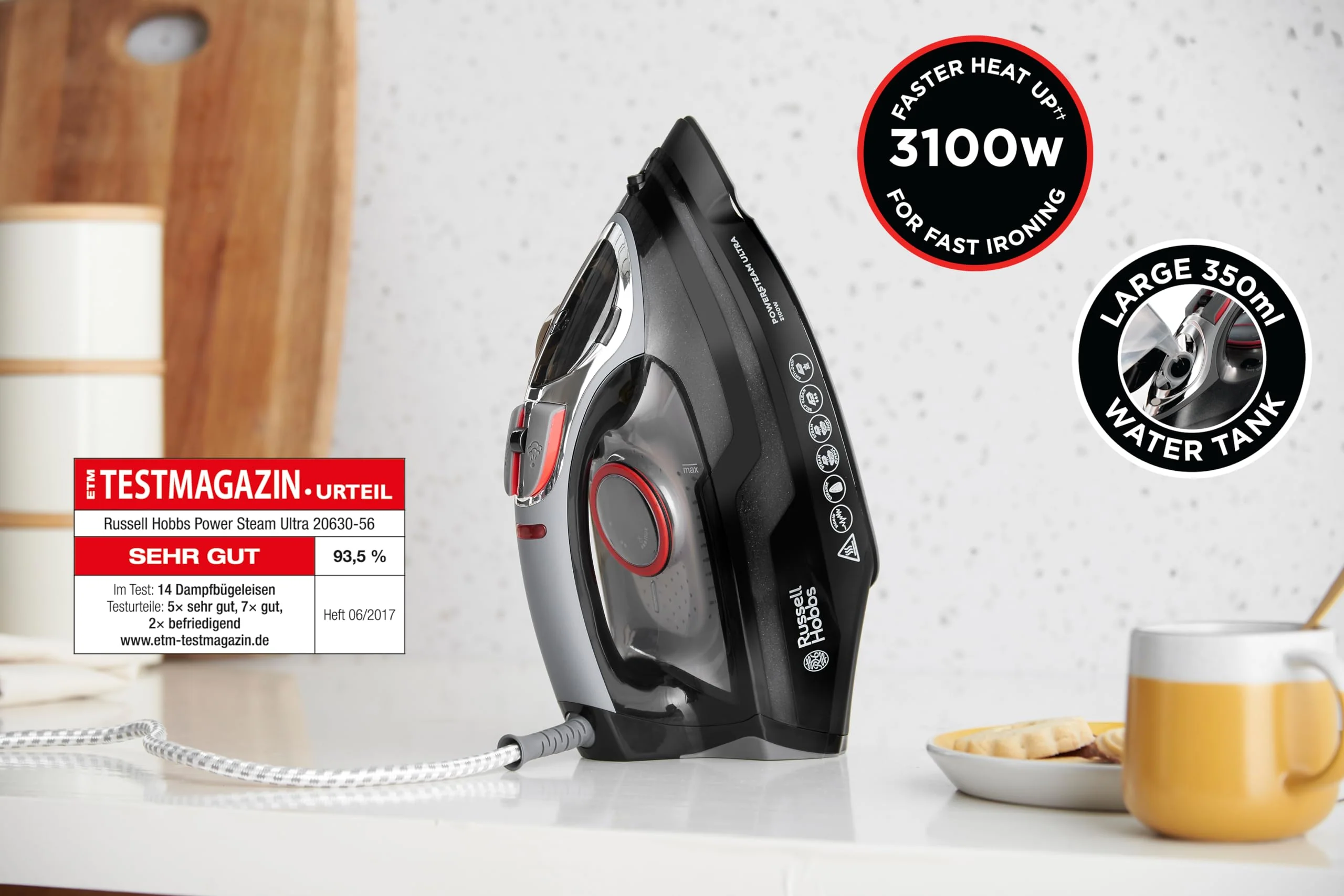 Russell Hobbs Dampfbügeleisen [3100W, 210 g Extra-Dampfstoß] Bügeleisen Power (350ml Wassertank, Keramik Bügelsohle, Selbstreinigungs- & Sprühwasserfunktion, Antikalk & Tropfstopp, 70g/min) 20630-56 - Image 4