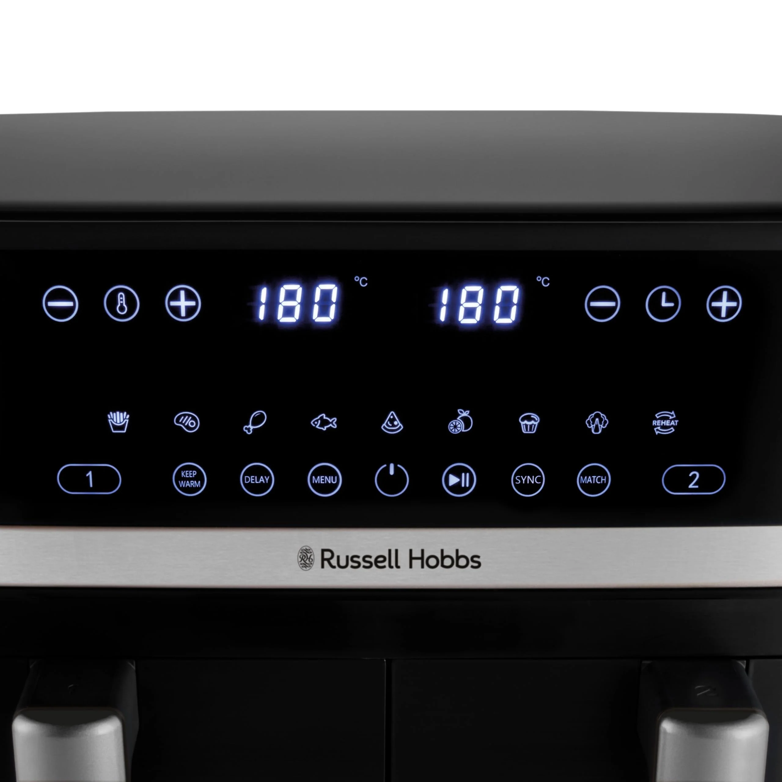 Russell Hobbs Heißluftfritteuse 2 Kammern 9L Rapid AirFryer [2 Fächer je 4,5l, sehr leiser Betrieb, 9 Programme] SatisFry Fritteuse (spülmaschinenfest, Match & Synchronisierungsfunktion) 27681-56