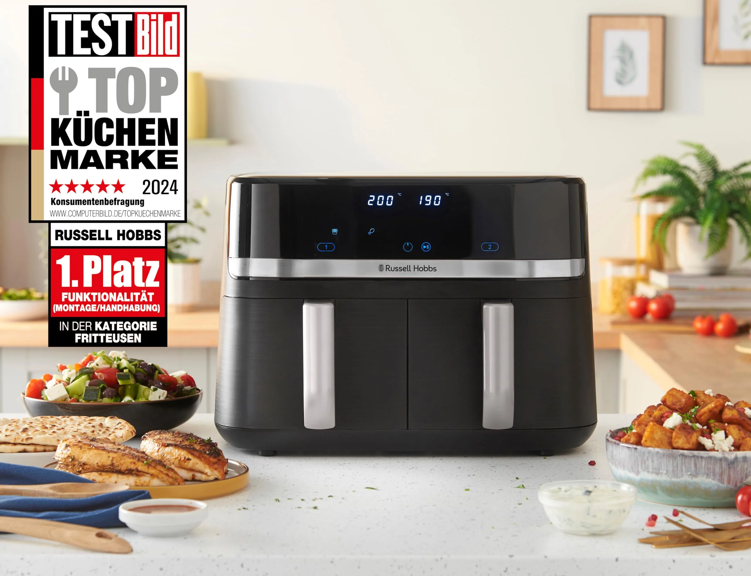 Russell Hobbs Heißluftfritteuse 2 Kammern 9L Rapid AirFryer [2 Fächer je 4,5l, sehr leiser Betrieb, 9 Programme] SatisFry Fritteuse (spülmaschinenfest, Match & Synchronisierungsfunktion) 27681-56 - Image 11