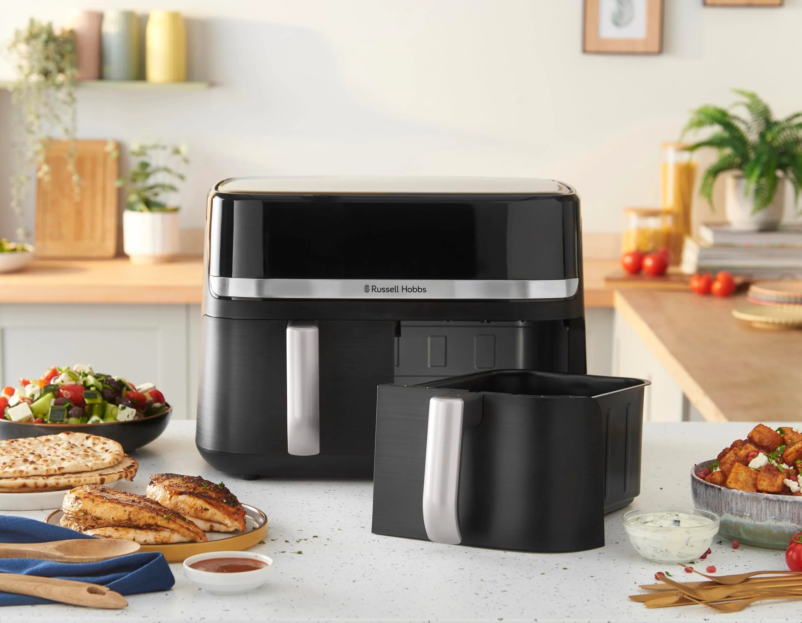 Russell Hobbs Heißluftfritteuse 2 Kammern 9L Rapid AirFryer [2 Fächer je 4,5l, sehr leiser Betrieb, 9 Programme] SatisFry Fritteuse (spülmaschinenfest, Match & Synchronisierungsfunktion) 27681-56 - Image 12