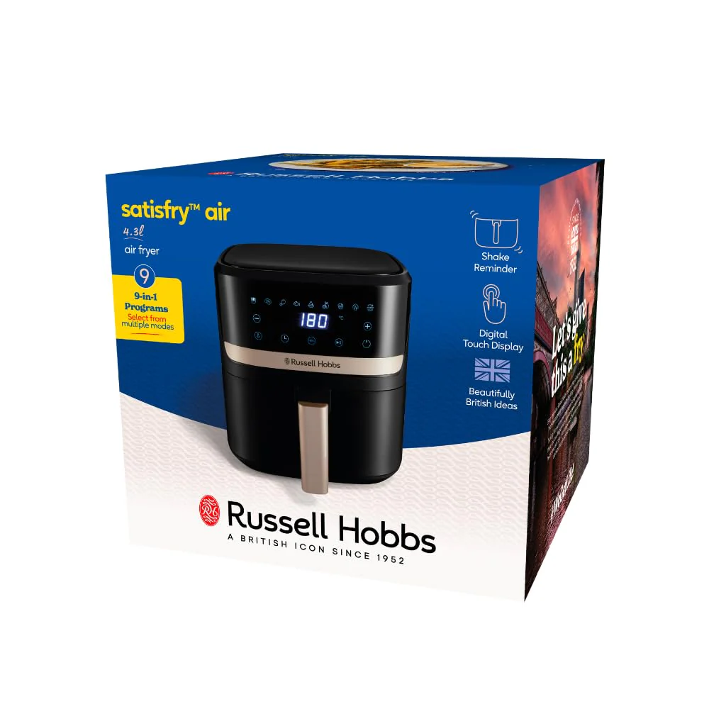 Russell Hobbs Heißluftfritteuse L 4,3L Rapid AirFryer [sehr kleines Gehäuse, sehr leise, 9 Programme] SatisFry (spülmaschinenfest, Fritteuse ohne Öl, TouchScreen, Grillen, Backen, Braten etc) 27610-56 - Image 6
