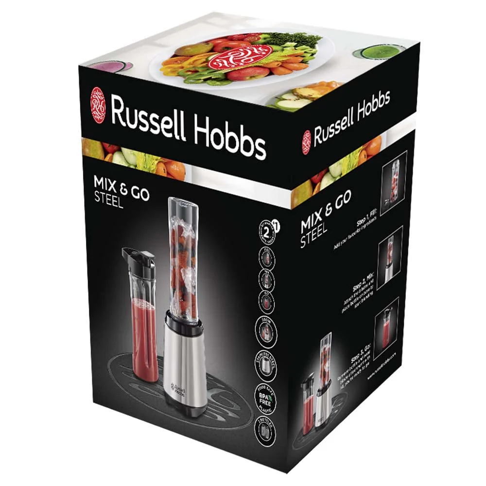 Russell Hobbs Mixer - Standmixer & Smoothie Maker to go [23.500 U/min Power-Motor] inkl. 2x Mixbehälter 600ml (BPA-frei, spülmaschinen- & bruchfest inkl. Deckel) Zerkleinerer, Edelstahl, 23470-56 - Image 4