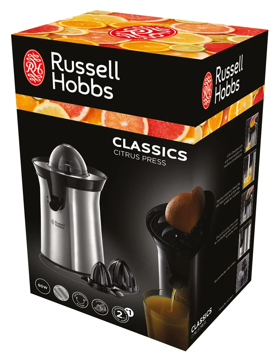 Russell Hobbs Orangenpresse & Zitruspresse elektrisch [links-& rechtsrotierend, 2 Presskegel für Zitronen/Orangen] Edelstahl (Tropf-Stopp-Funktion, spülmaschinenfest, BPA-frei) Saftpresse 22760-56 - Image 2
