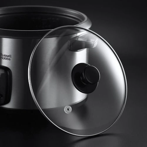 Russell Hobbs Reiskocher [1,8l] inkl. Dampfgarer -Einsatz (Warmhaltefunktion, antihaftbeschichteter Gartopf, Reislöffel & Messbecher, Edelstahl, Glas-Deckel, Schongarer für Gemüse & Fisch etc)19750-56