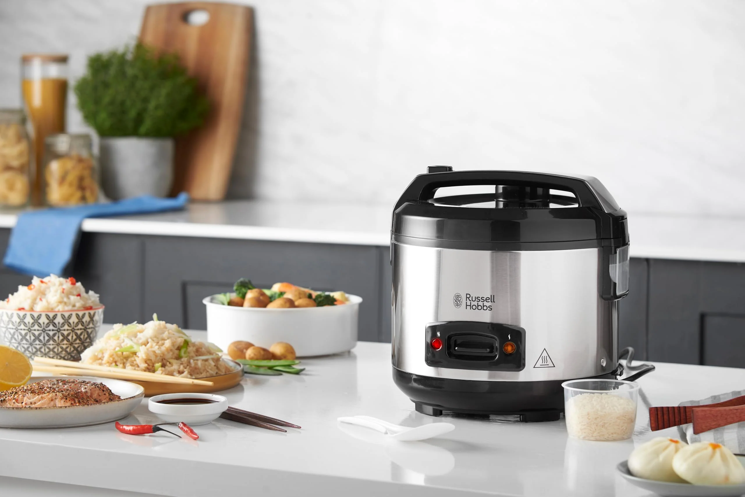 Russell Hobbs Reiskocher [Testsieger] 1,2l inkl. Dampfgarer -Einsatz mit Aroma-Klappdeckel (Warmhaltefunktion, antihaftbeschichteter Gartopf, Reislöffel & Messbecher, Edelstahl) 27080-56 - Image 2