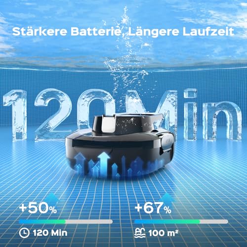 S1PRO 2026 Upgrade Poolroboter mit 120 Min Automatisch Reinigungszeit, Poolsauger Akku mit Dual-Motoren, 2,5H Ladezeit, Leichter Poolreiniger für Oberirdische Pools bis 100 m², Schwarz und Weiß - Image 3