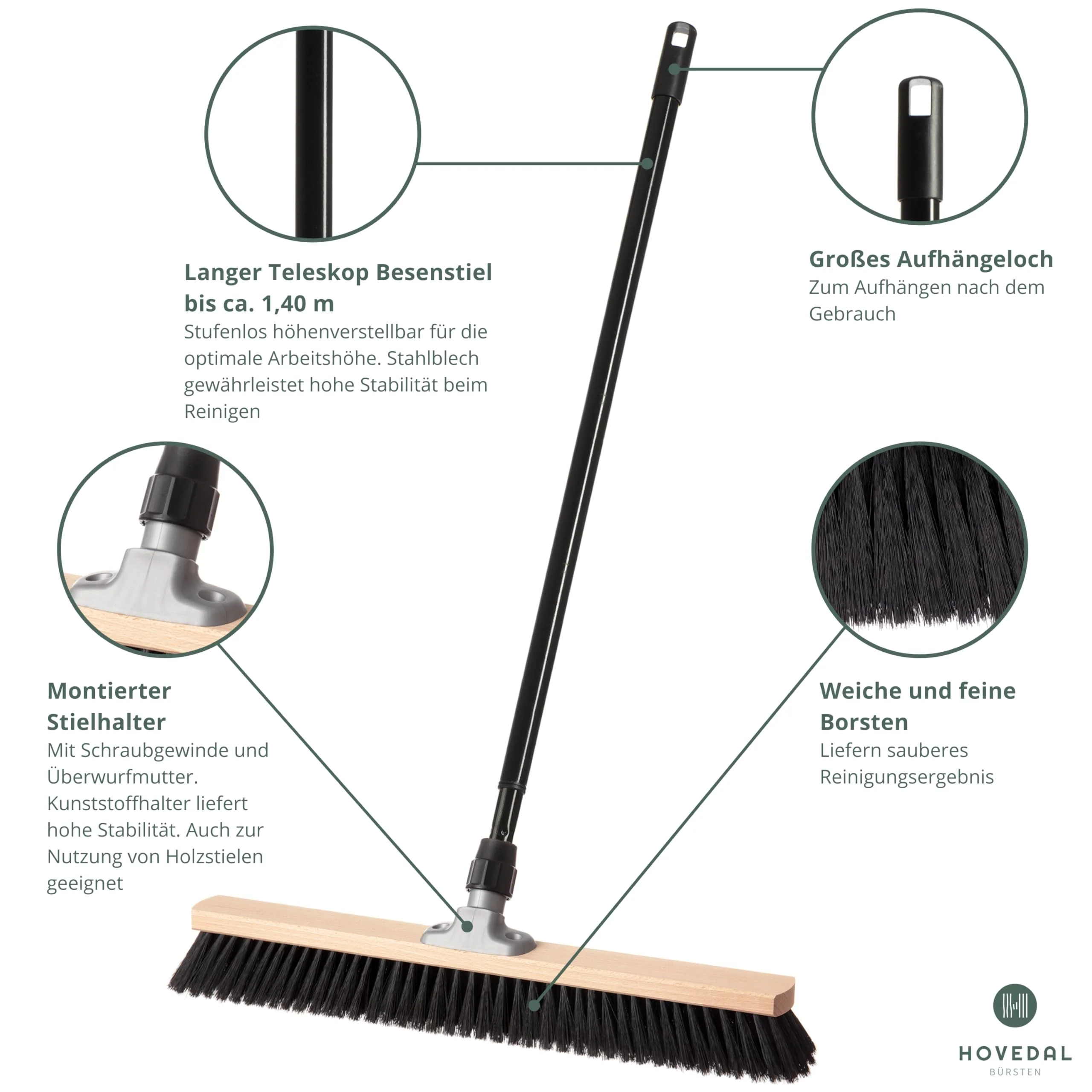 Saalbesen mit Stiel, Besen 60 cm breit und groß mit Teleskopstiel, ideal für Werkstatt, Werkstattbesen, Hallenbesen - Image 6