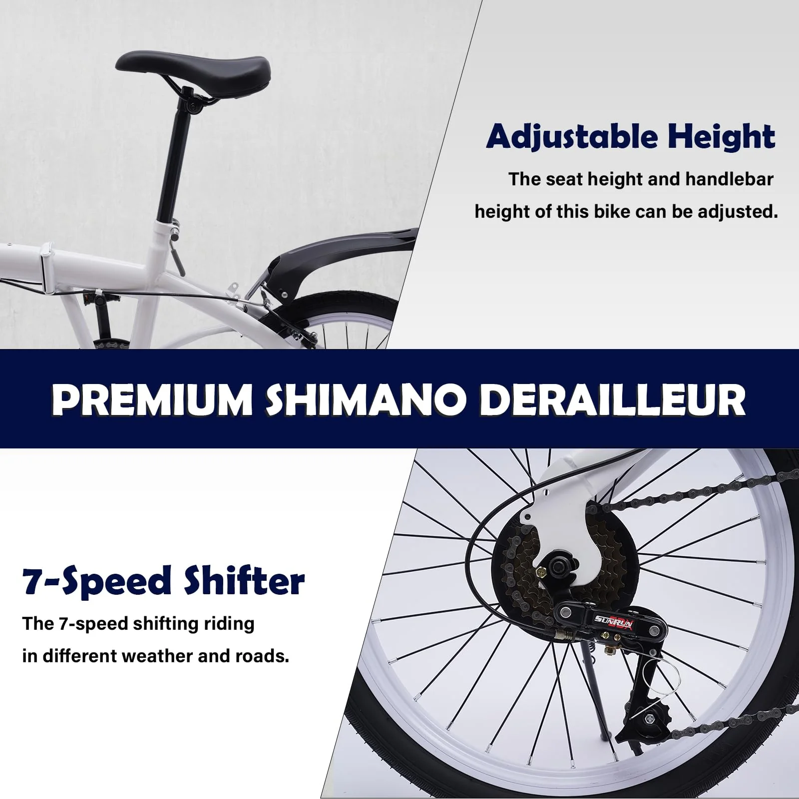 SABUIDDS 20 Zoll Faltrad mit 6 Gang-Schaltung und Quick-Fold-System Klapprad für Erwachsene von 135 cm-180 cm Klappfahrrad Folding City Bike für Sport Outdoor Radfahren und Camping, Weiß - Image 2
